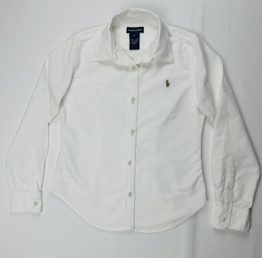 Polo Ralph Lauren Girls’ Medium White Long Sleeve Oxford Button Down Shirt Pony