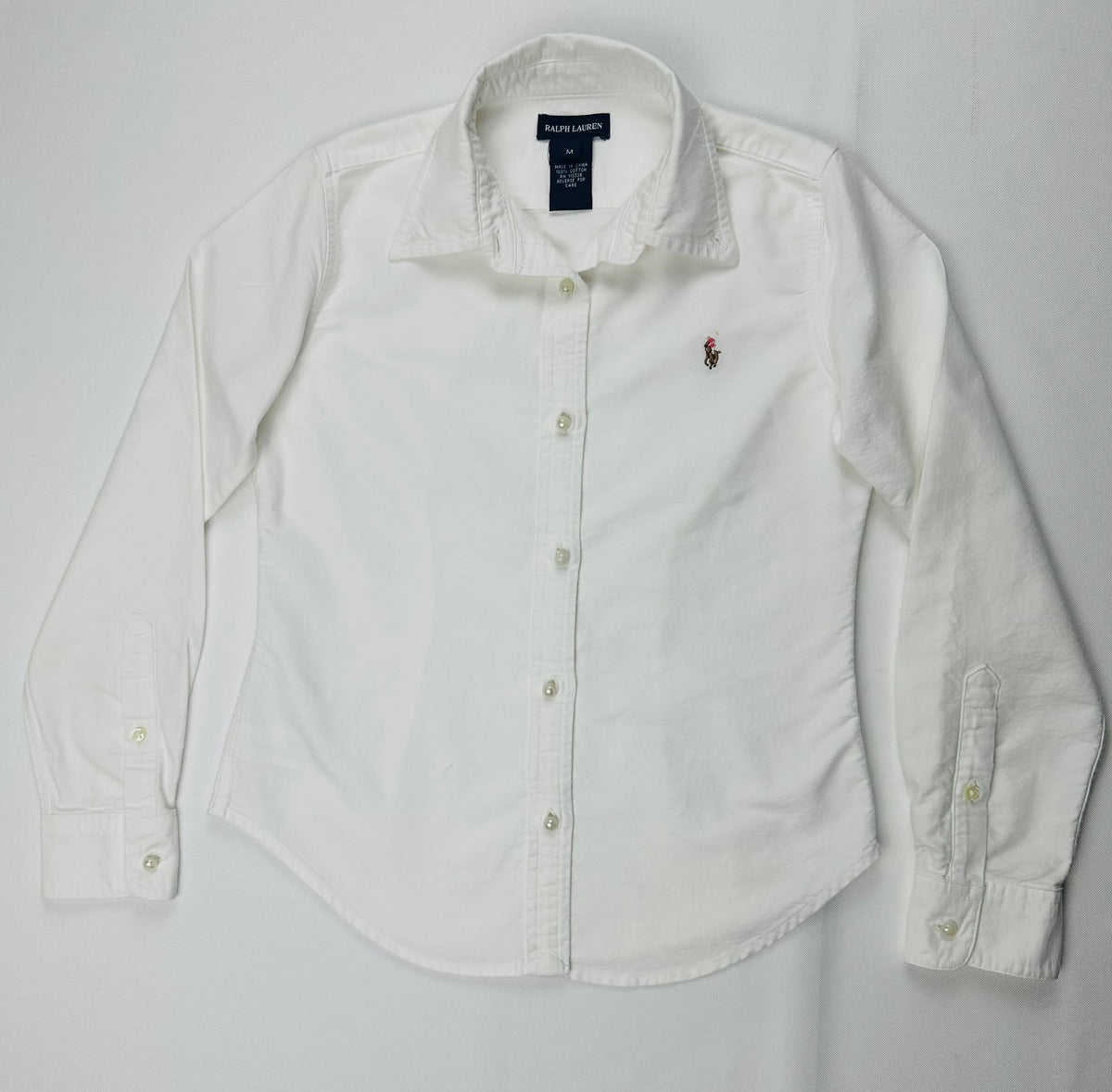 Polo Ralph Lauren Girls’ Medium White Long Sleeve Oxford Button Down Shirt Pony