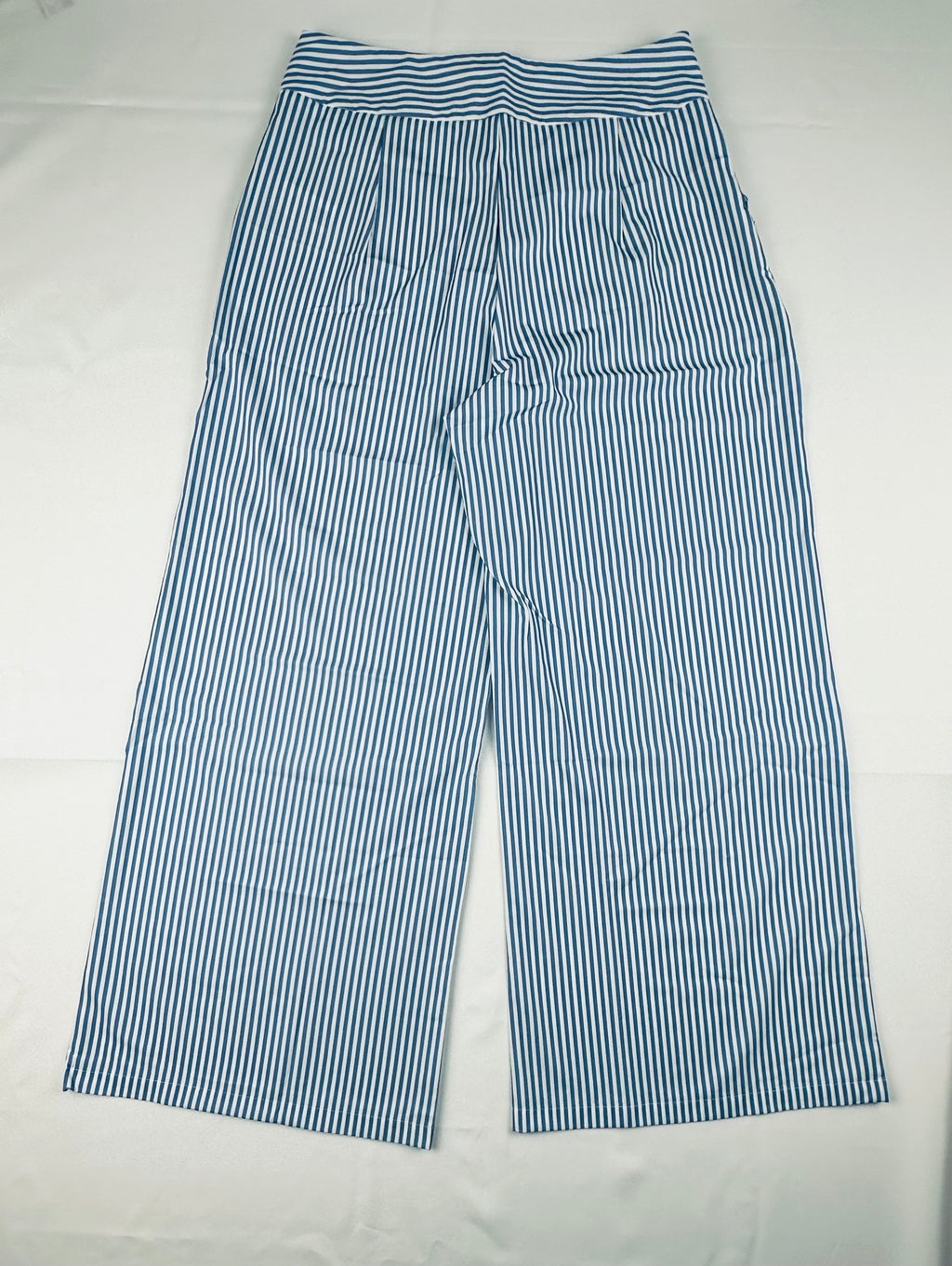Women’s Blue White Striped Wide Leg Sailor Pants XL High Rise Side Zip Nautical