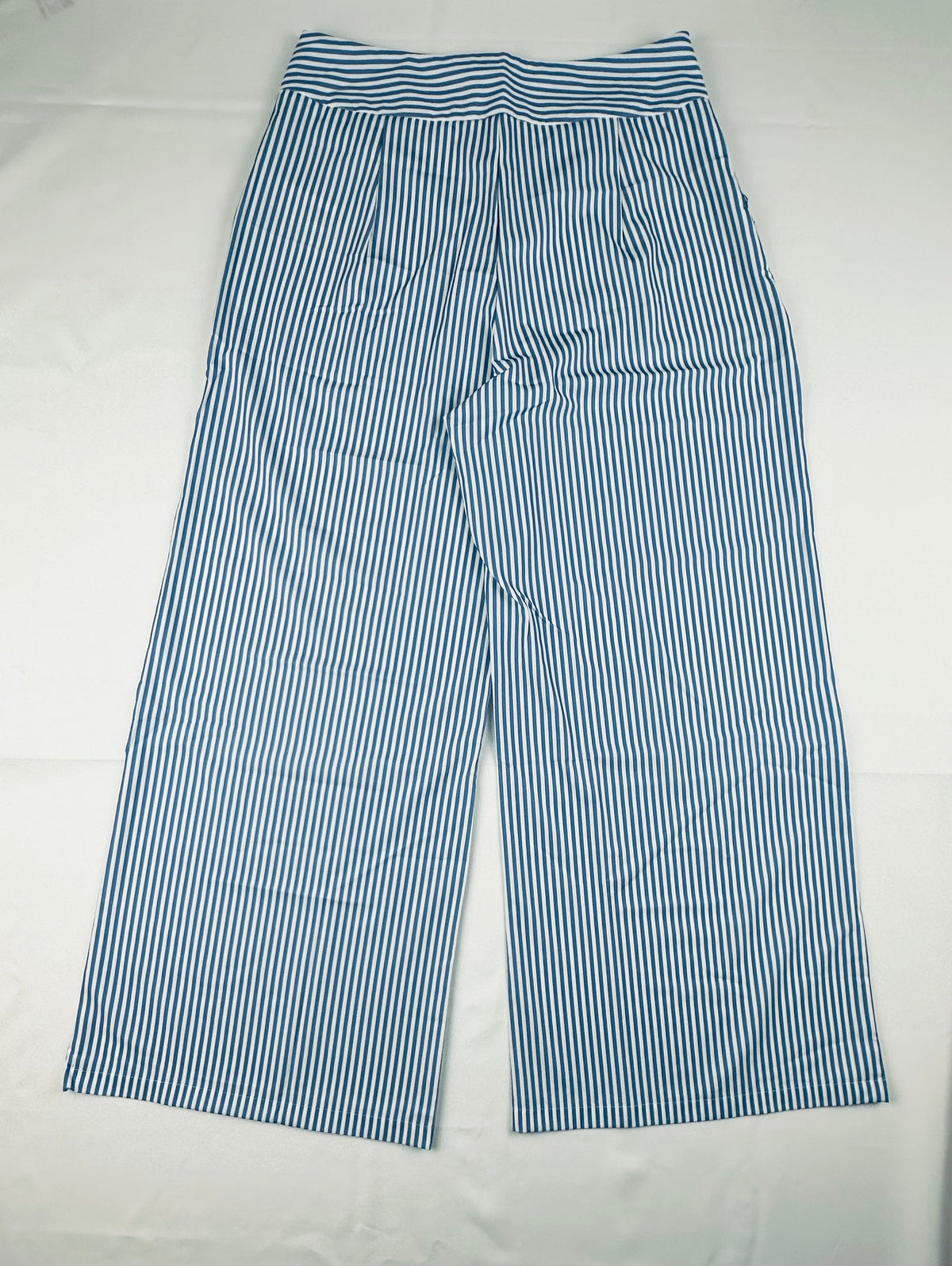 Women’s Blue White Striped Wide Leg Sailor Pants XL High Rise Side Zip Nautical