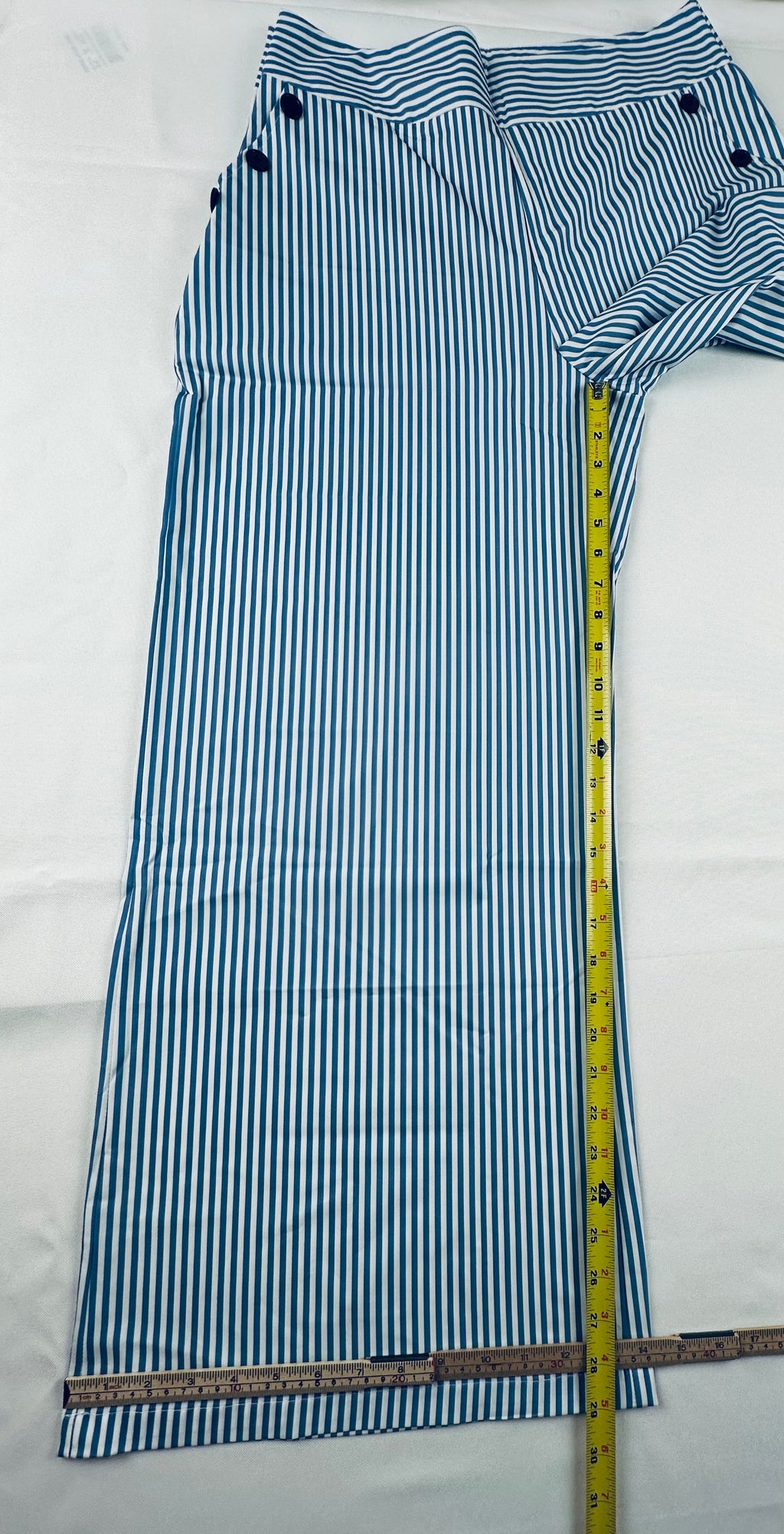 Women’s Blue White Striped Wide Leg Sailor Pants XL High Rise Side Zip Nautical