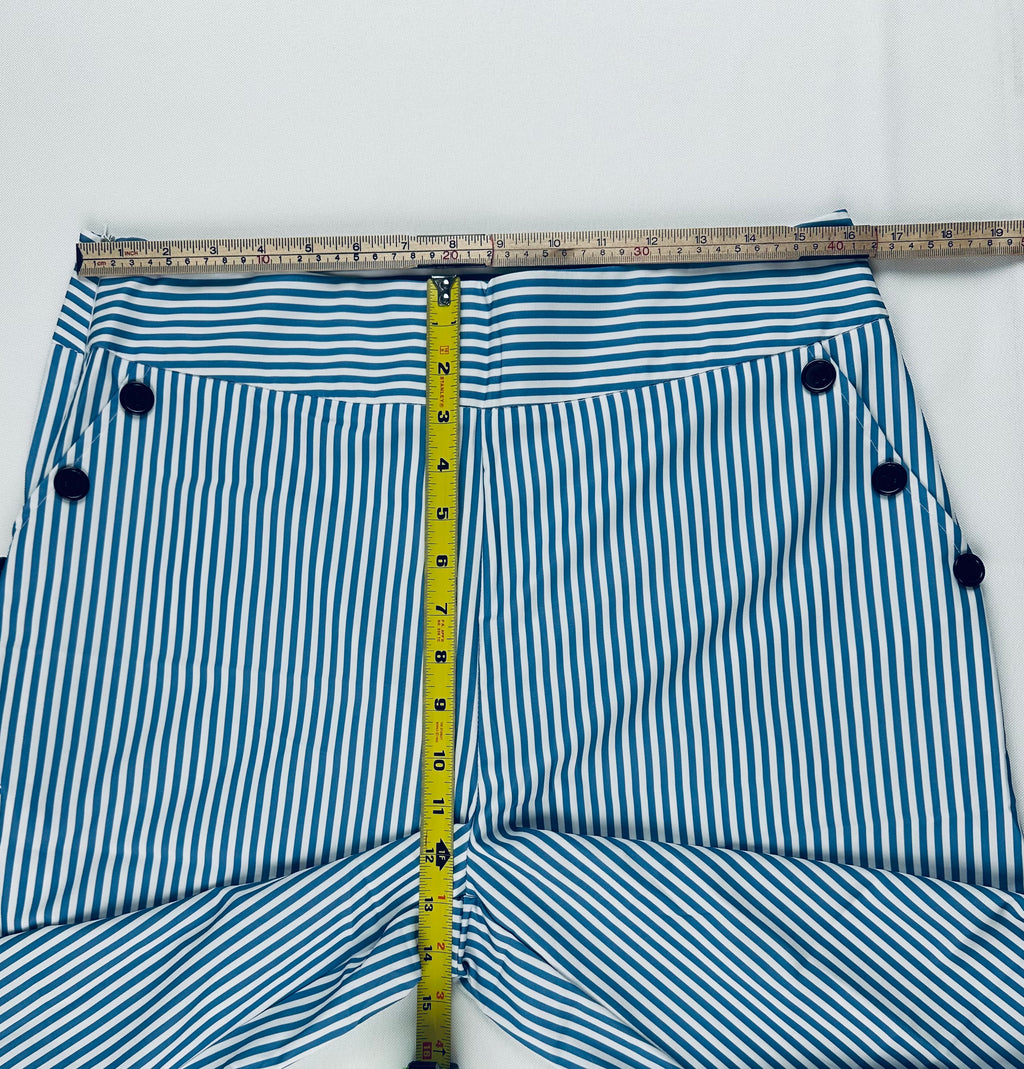 Women’s Blue White Striped Wide Leg Sailor Pants XL High Rise Side Zip Nautical