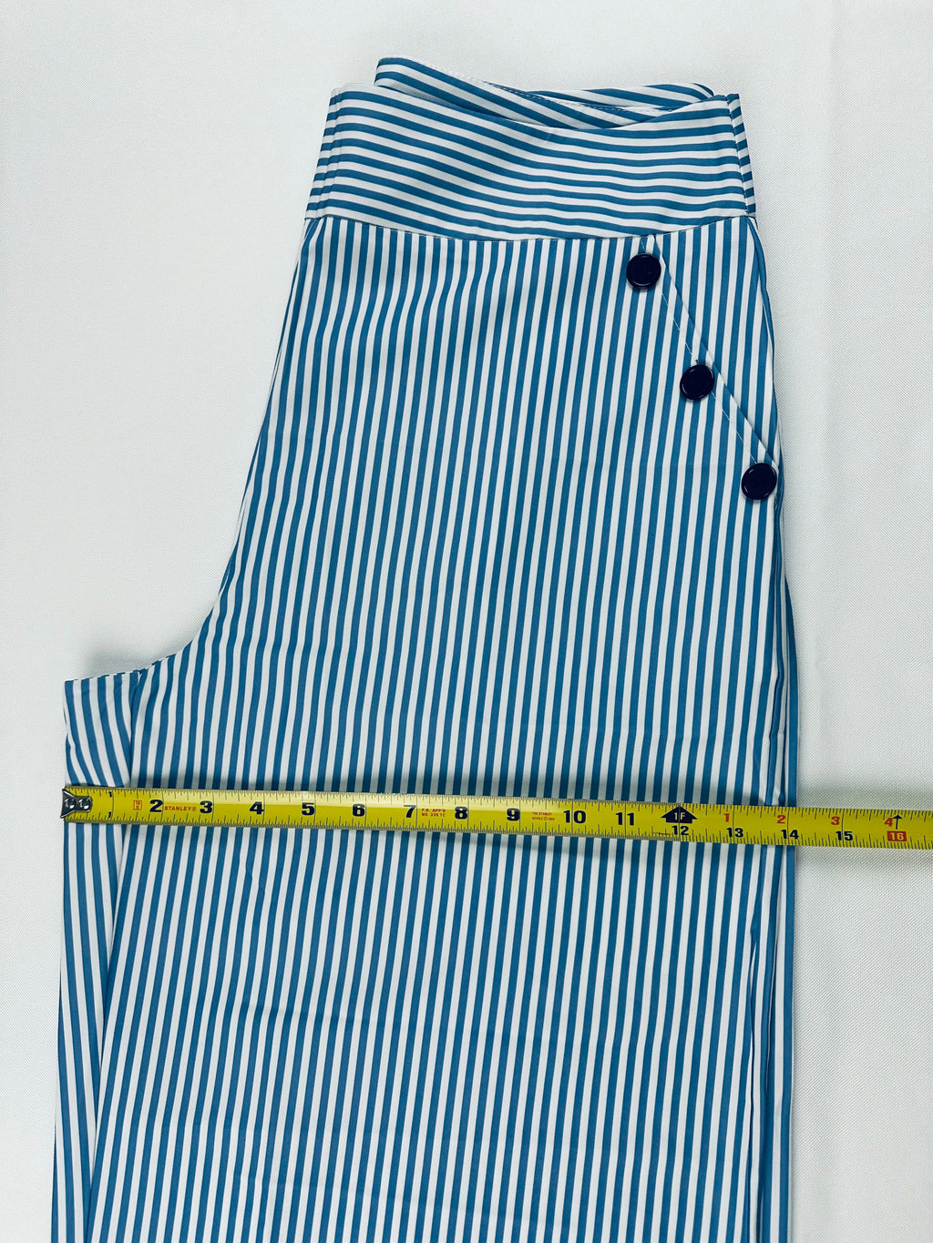 Women’s Blue White Striped Wide Leg Sailor Pants XL High Rise Side Zip Nautical