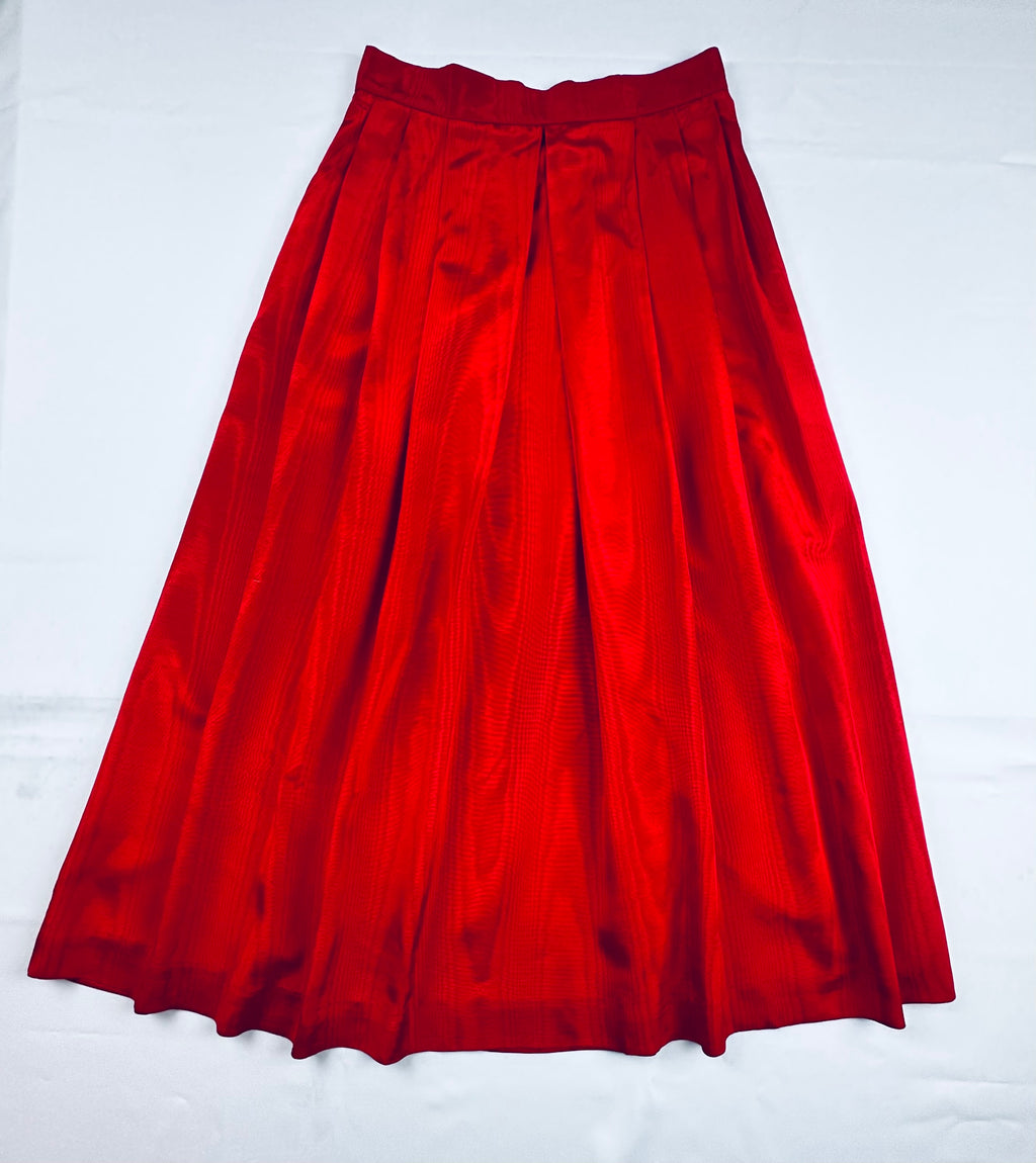 Vintage 1980s Crimson Pleated Midi Skirt — Alexander Campbell, Size 10