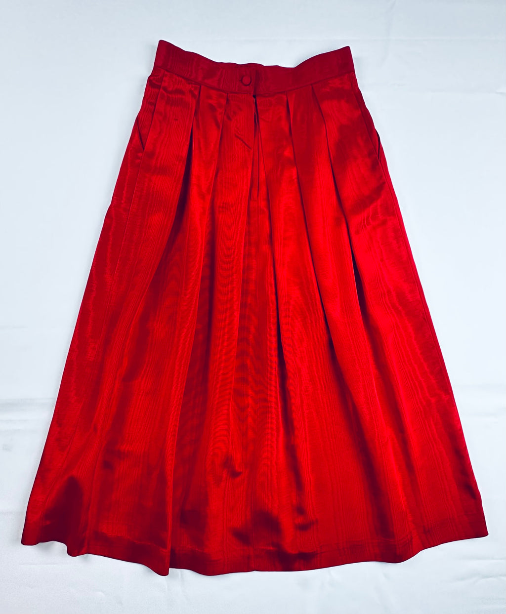 Vintage 1980s Crimson Pleated Midi Skirt — Alexander Campbell, Size 10