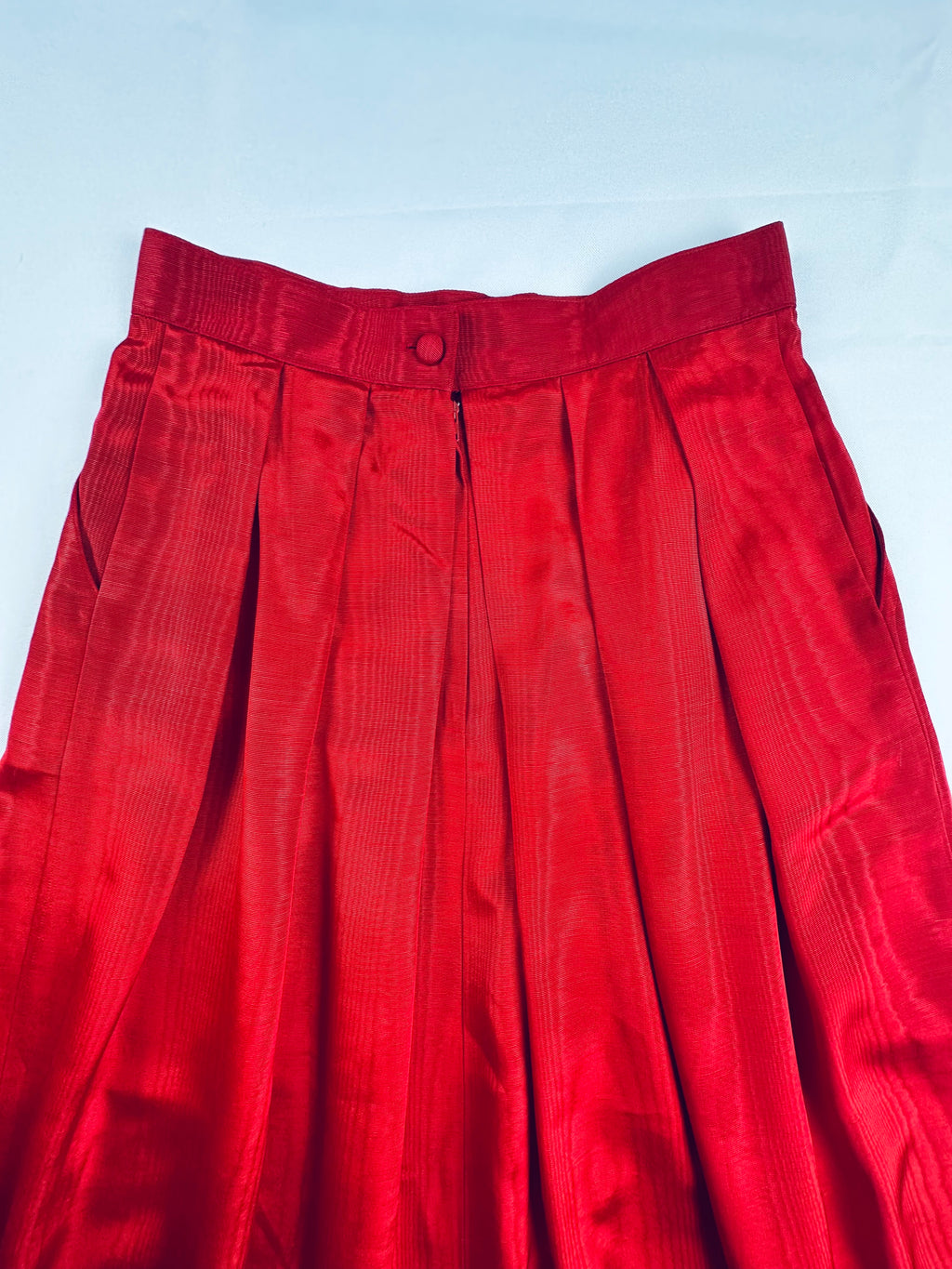 Vintage 1980s Crimson Pleated Midi Skirt — Alexander Campbell, Size 10