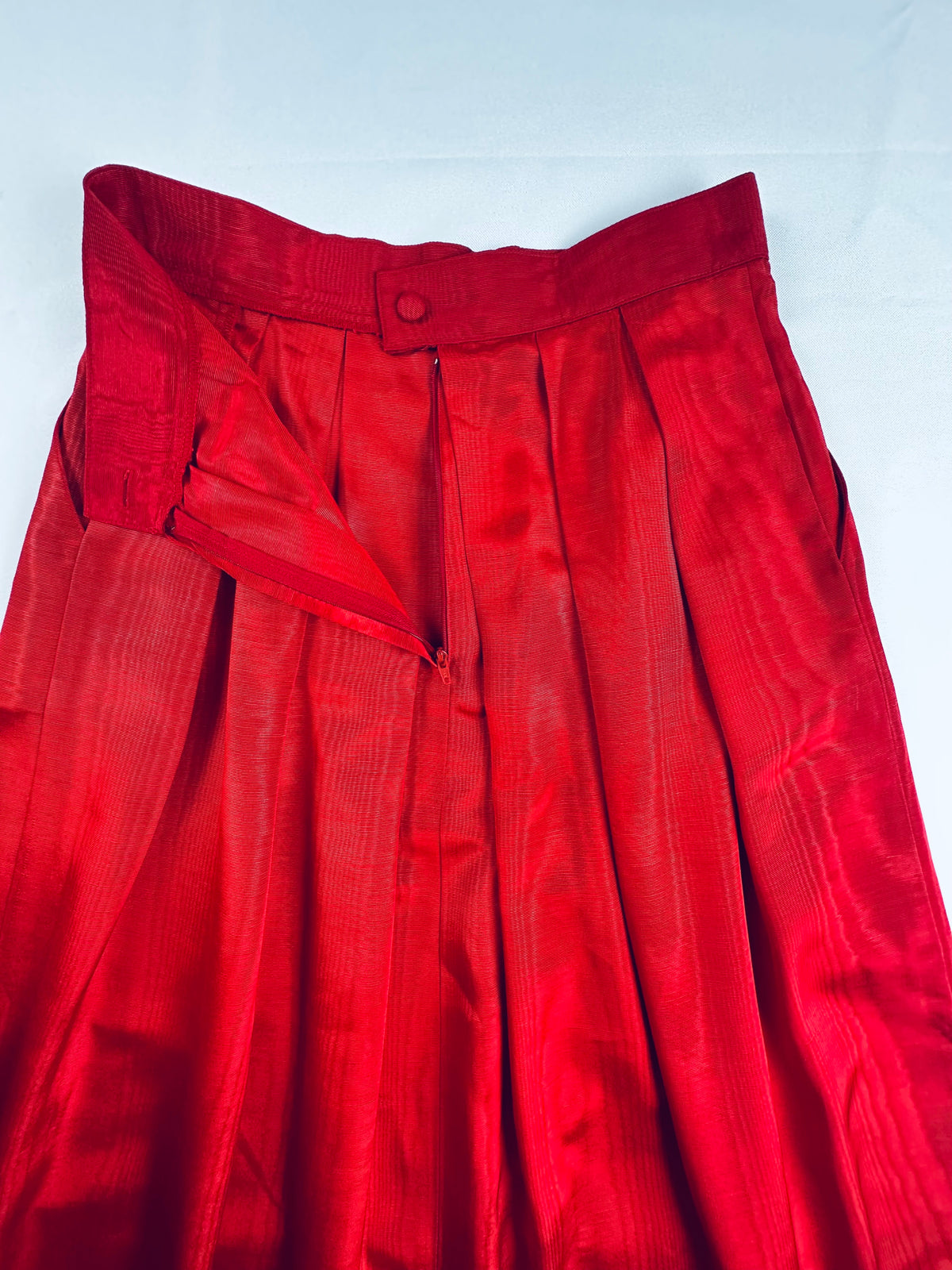 Vintage 1980s Crimson Pleated Midi Skirt — Alexander Campbell, Size 10