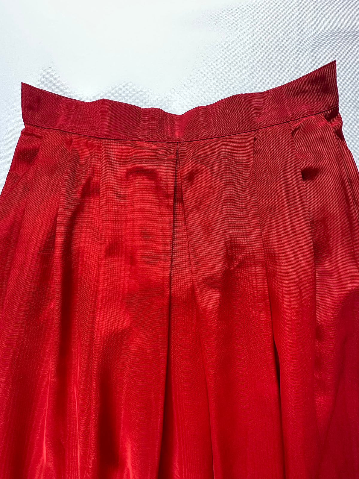 Vintage 1980s Crimson Pleated Midi Skirt — Alexander Campbell, Size 10