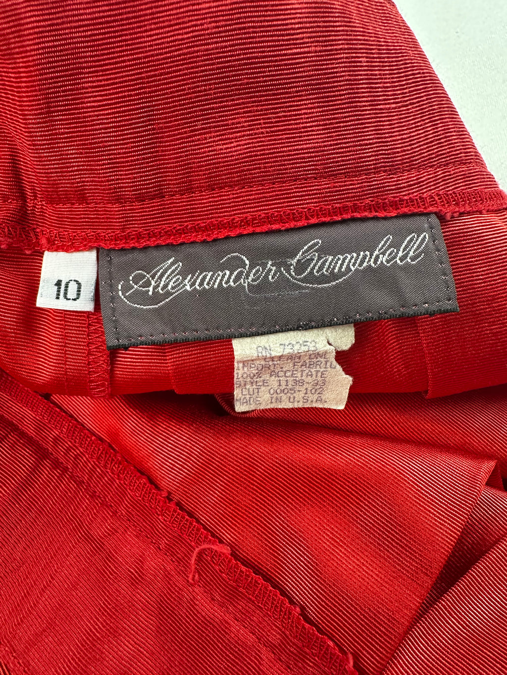 Vintage 1980s Crimson Pleated Midi Skirt — Alexander Campbell, Size 10