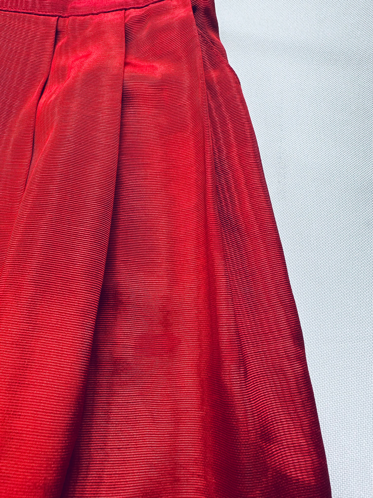 Vintage 1980s Crimson Pleated Midi Skirt — Alexander Campbell, Size 10