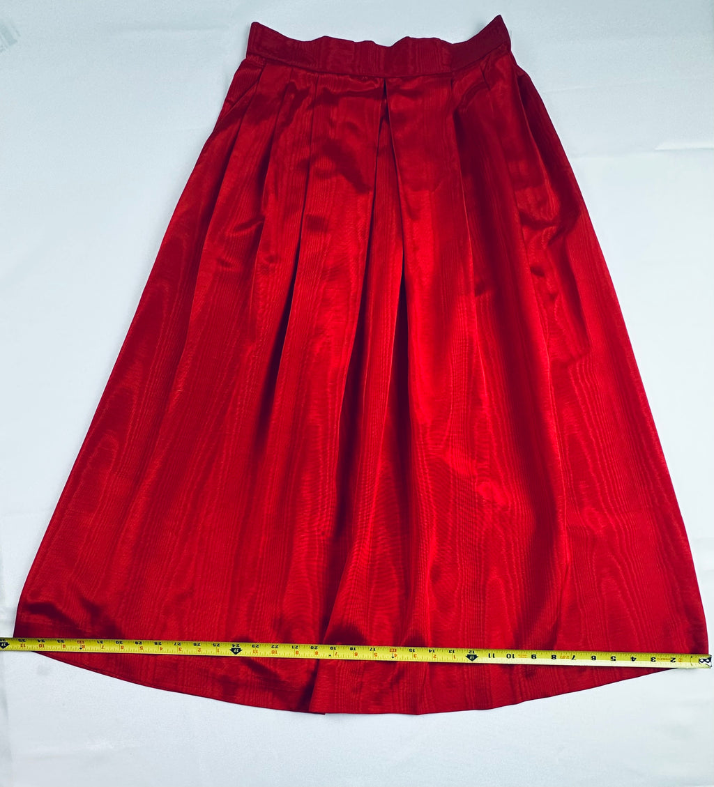 Vintage 1980s Crimson Pleated Midi Skirt — Alexander Campbell, Size 10