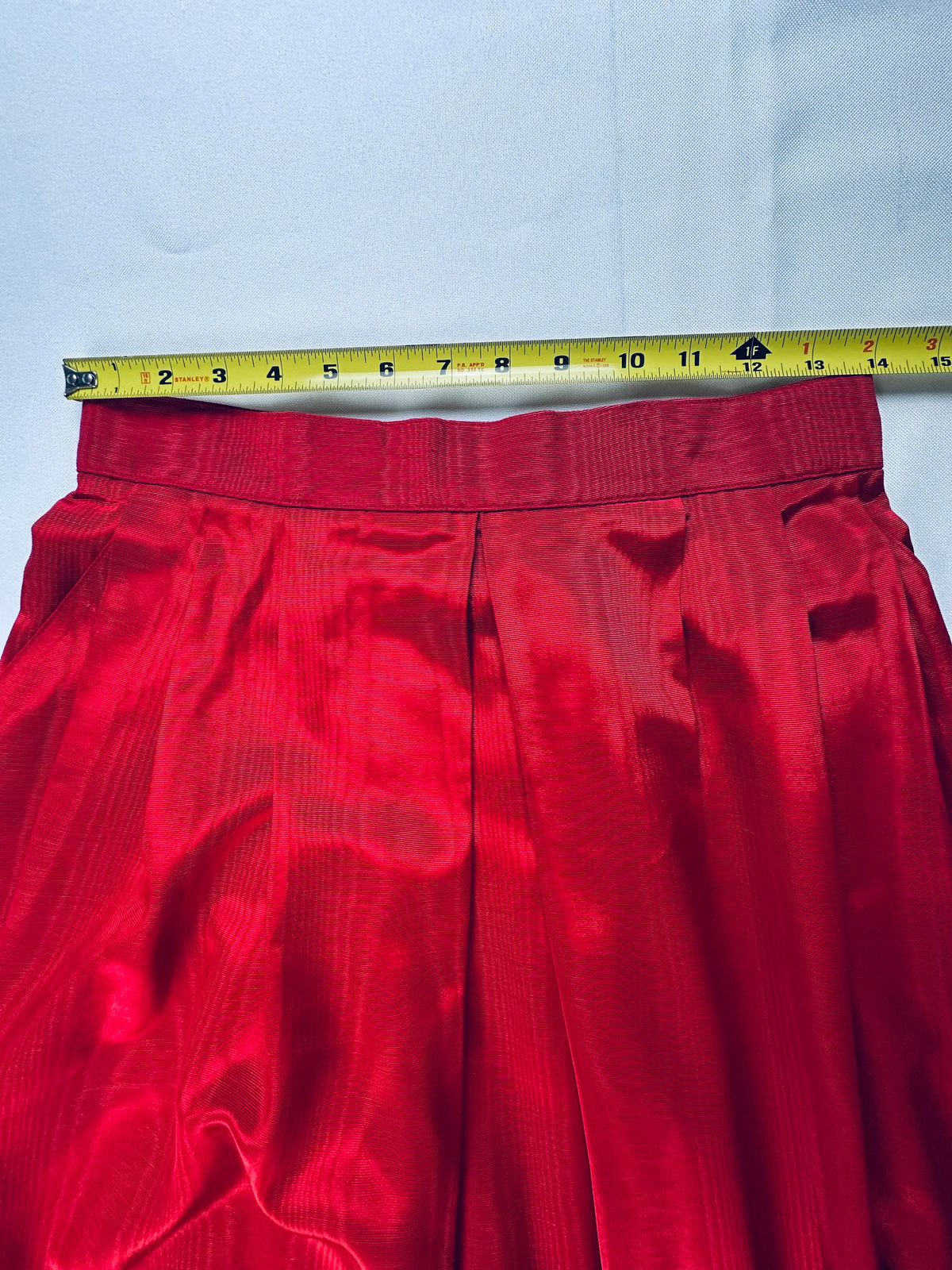 Vintage 1980s Crimson Pleated Midi Skirt — Alexander Campbell, Size 10