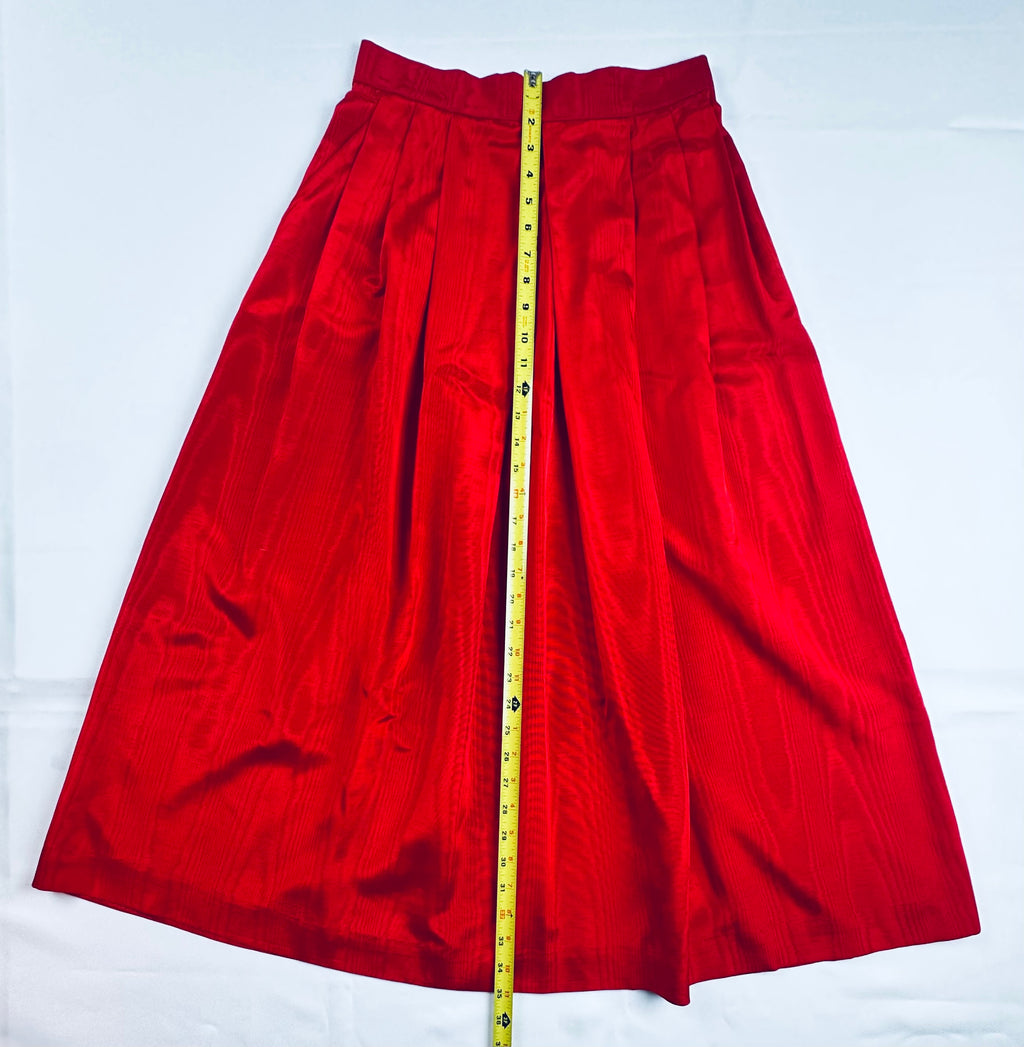 Vintage 1980s Crimson Pleated Midi Skirt — Alexander Campbell, Size 10