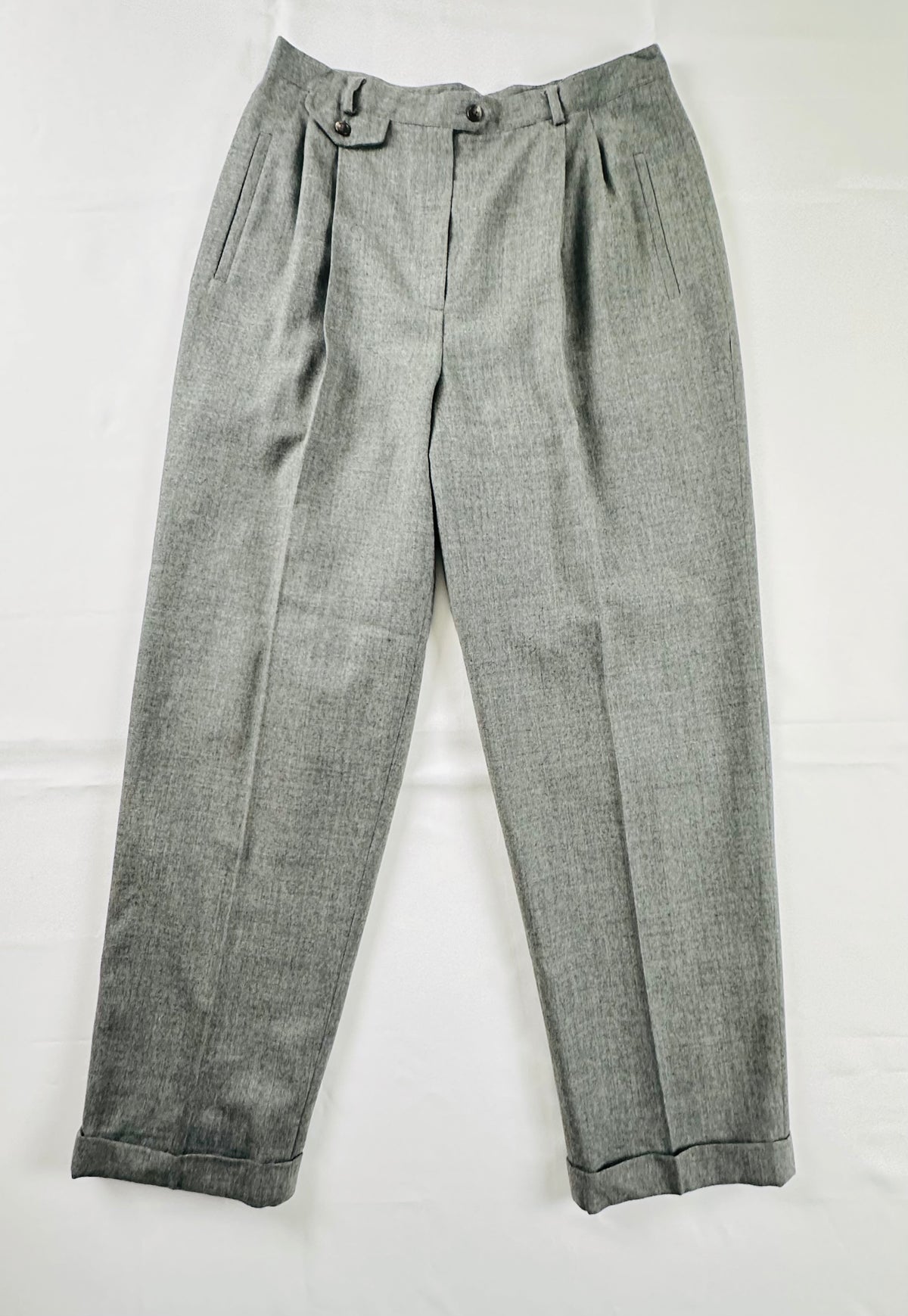 Vintage Lauren Ralph Lauren Gray Worsted Wool Pleated Trousers USA Size 14