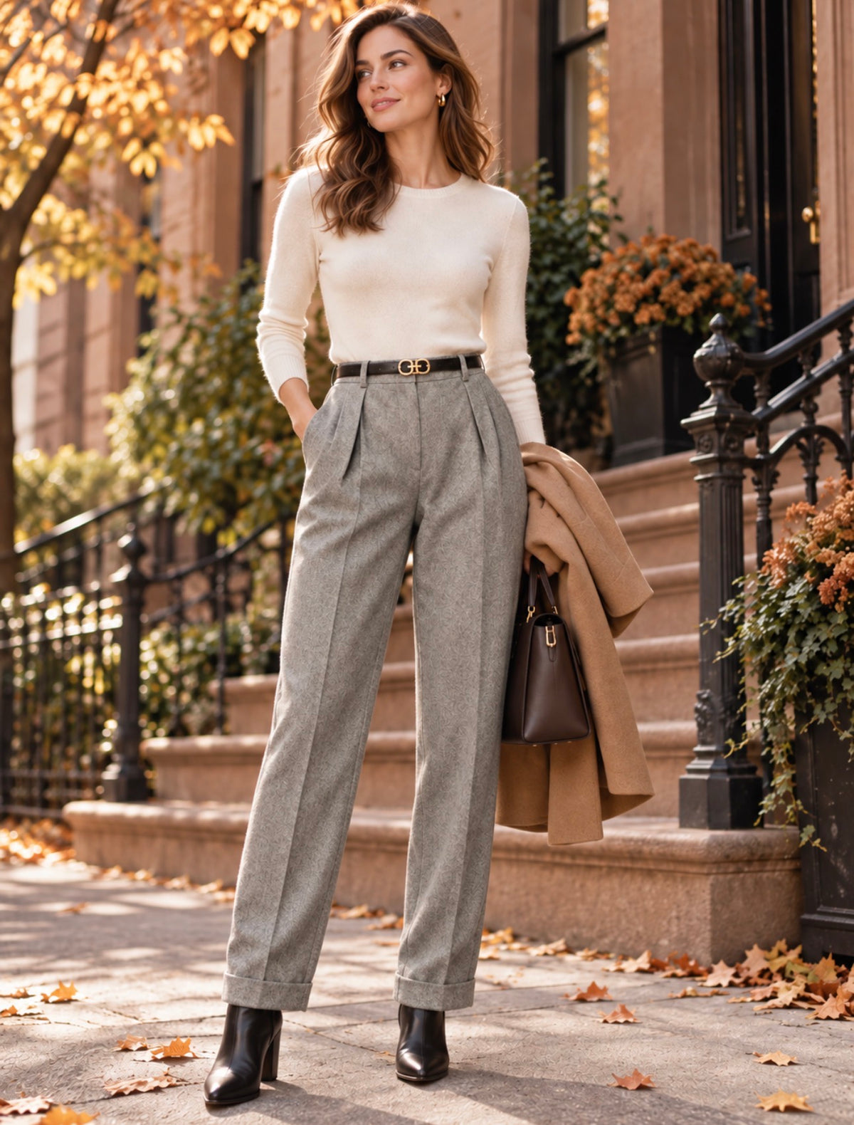 Vintage Lauren Ralph Lauren Gray Worsted Wool Pleated Trousers USA Size 14