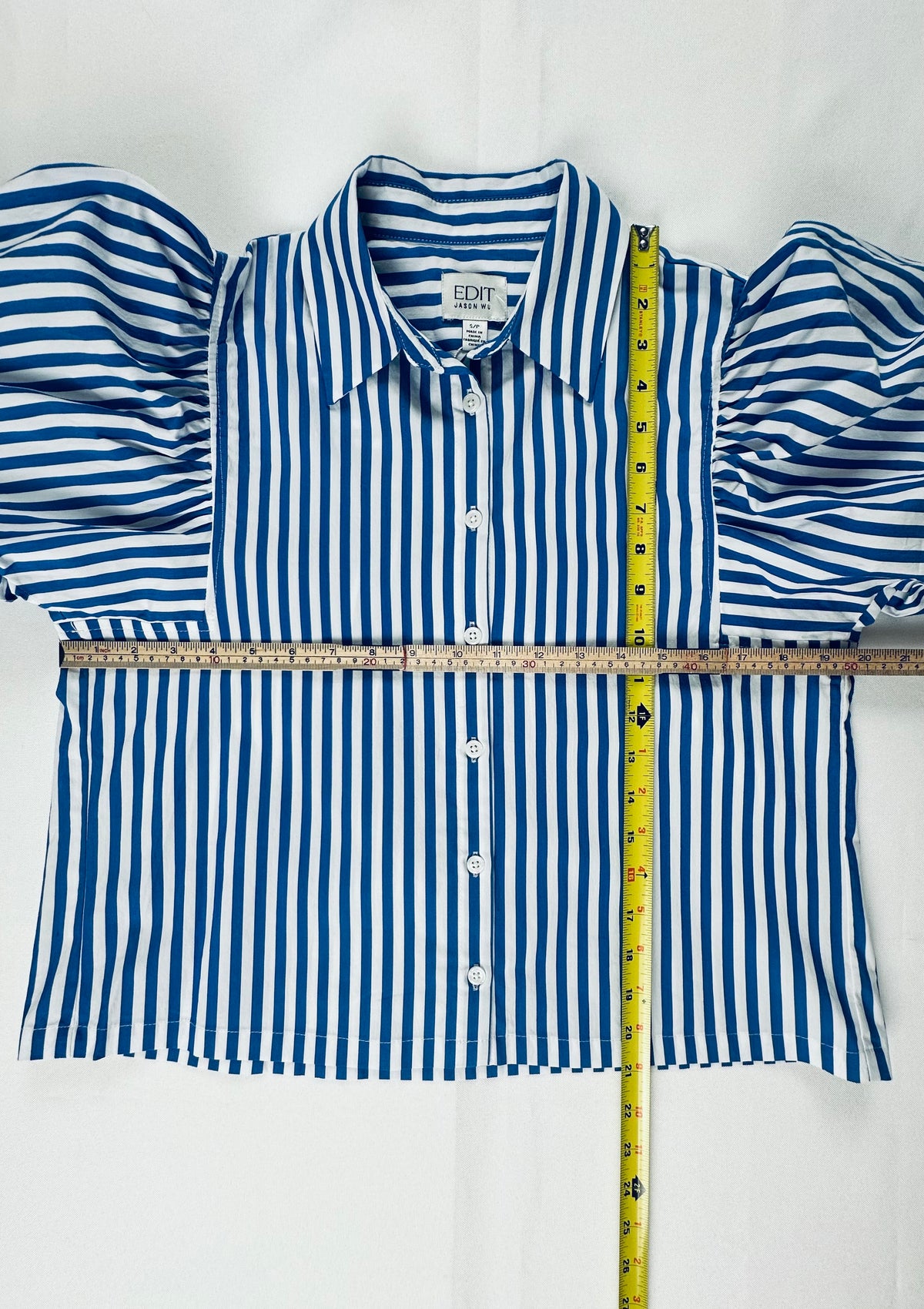 NWT EDIT Jason Wu S Blue White Stripe Puff Sleeve Cropped Button Down Shirt