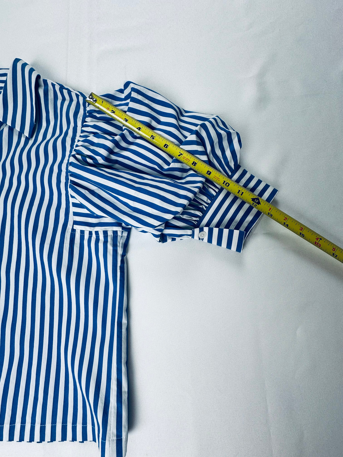 NWT EDIT Jason Wu S Blue White Stripe Puff Sleeve Cropped Button Down Shirt