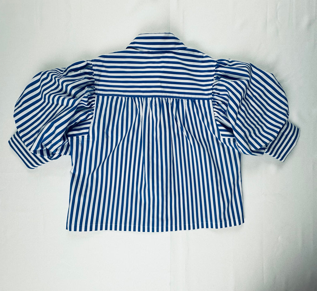 NWT EDIT Jason Wu S Blue White Stripe Puff Sleeve Cropped Button Down Shirt