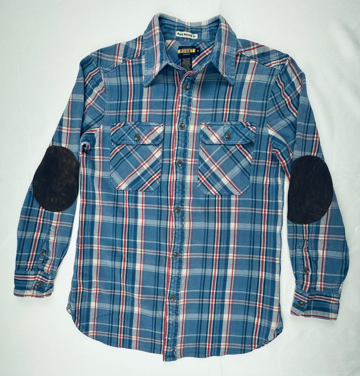 Vintage 2004 Ralph Lauren Rugby Plaid Flannel Shirt Suede Elbow Patch Womens 6