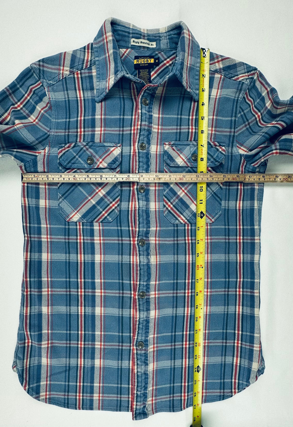 Vintage 2004 Ralph Lauren Rugby Plaid Flannel Shirt Suede Elbow Patch Womens 6
