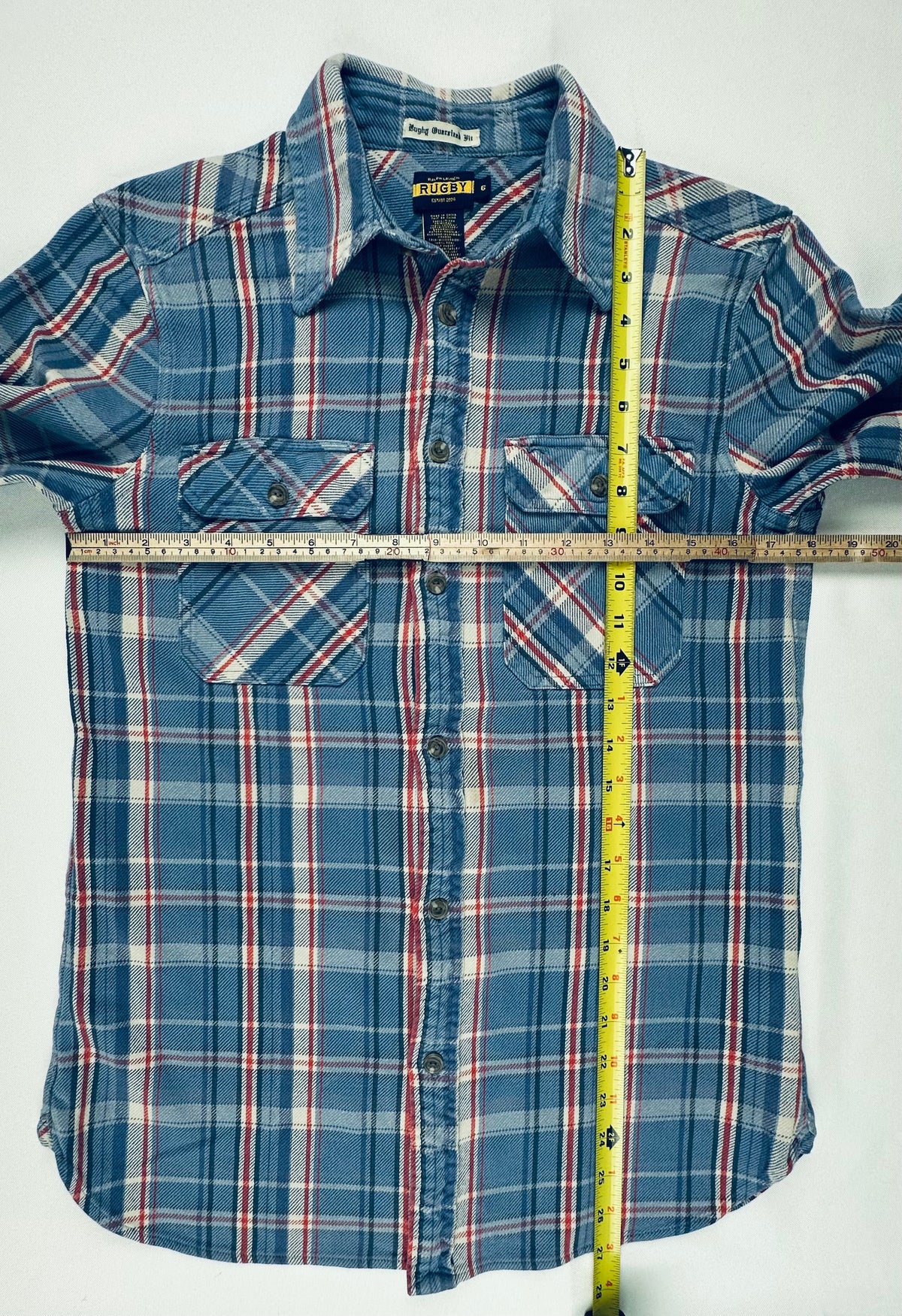 Vintage 2004 Ralph Lauren Rugby Plaid Flannel Shirt Suede Elbow Patch Womens 6