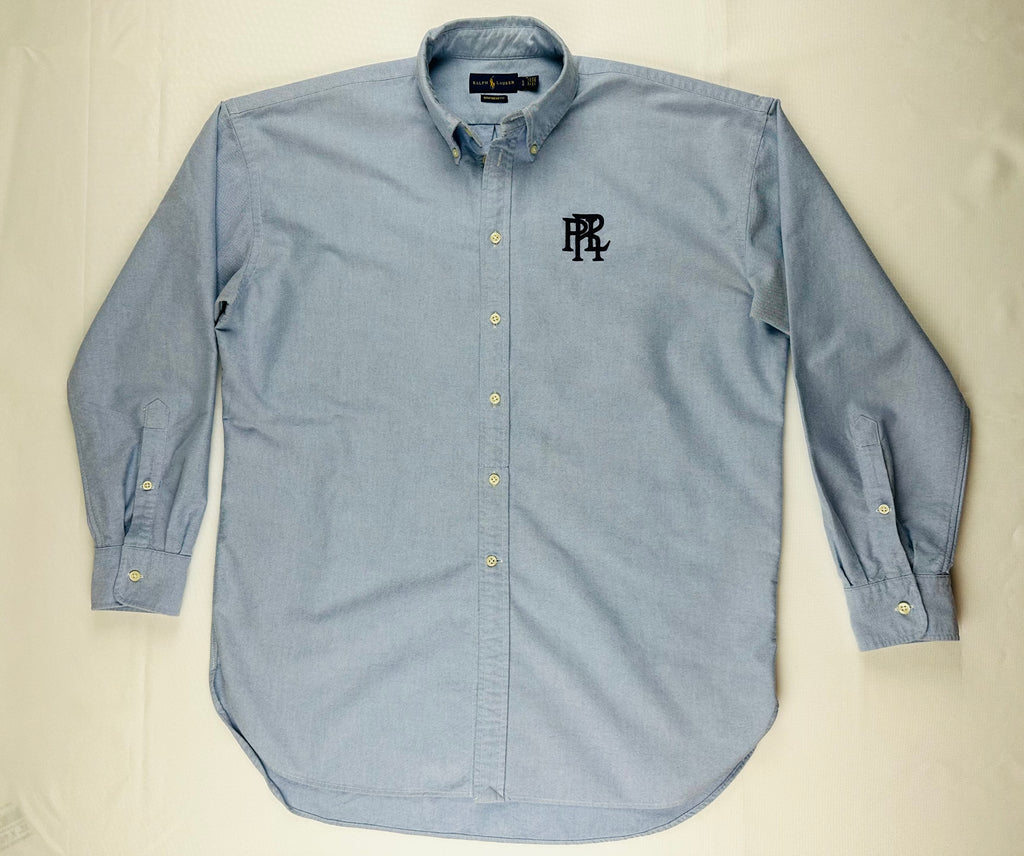 Ralph Lauren Women’s Blue Oxford Shirt Boyfriend Fit PRL Monogram Size L