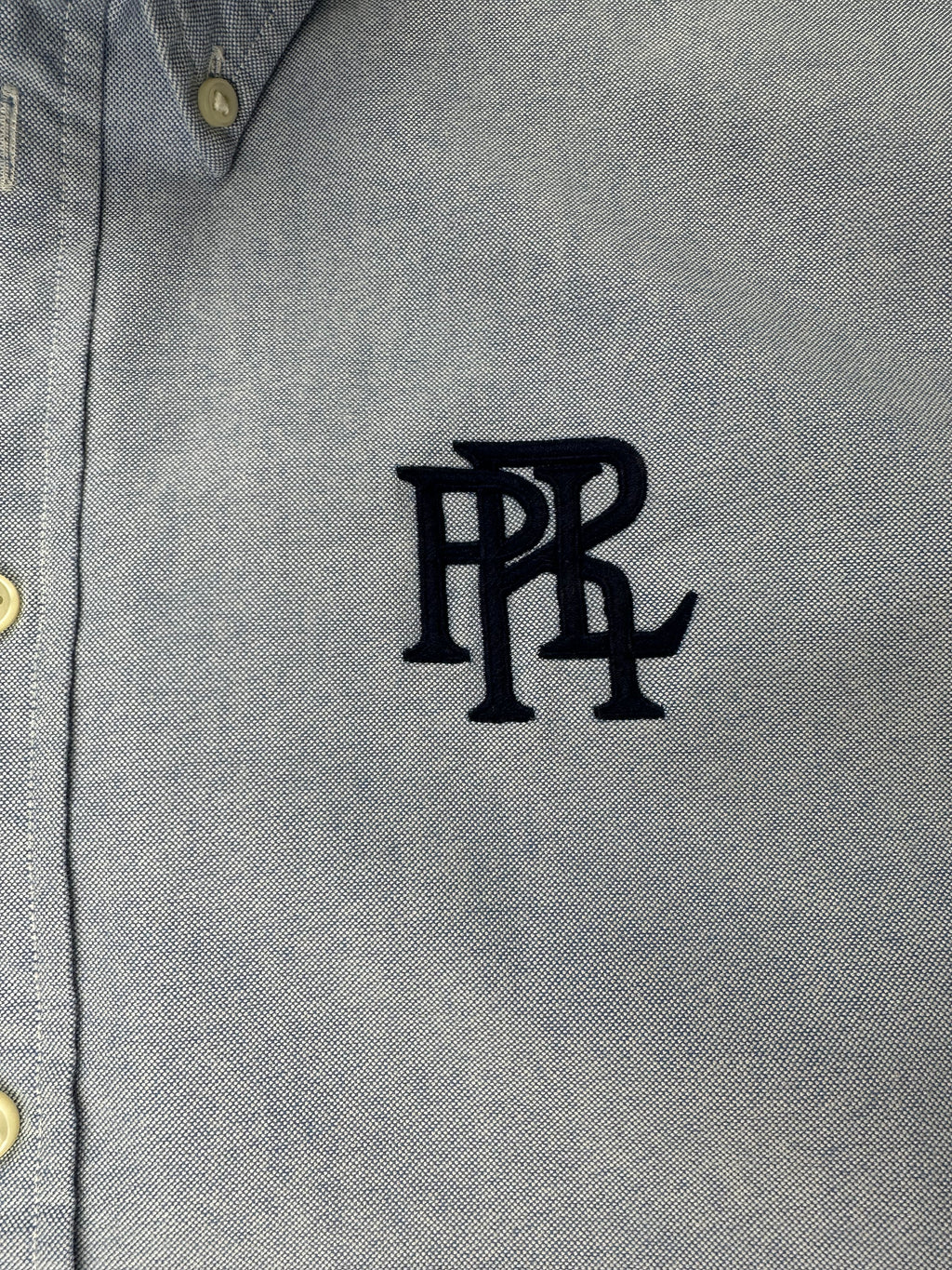 Ralph Lauren Women’s Blue Oxford Shirt Boyfriend Fit PRL Monogram Size L