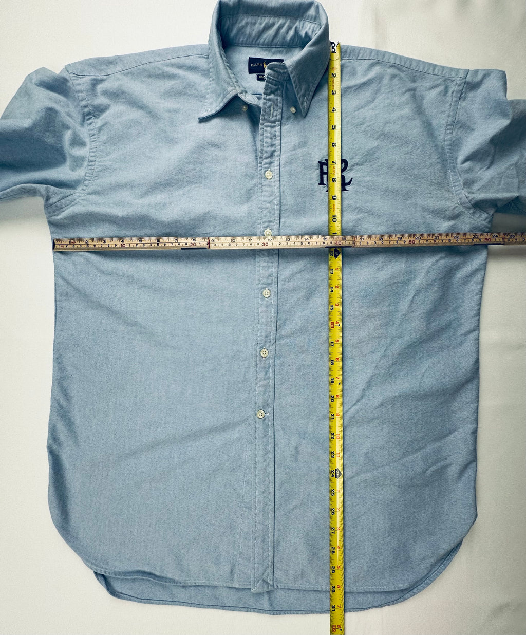 Ralph Lauren Women’s Blue Oxford Shirt Boyfriend Fit PRL Monogram Size L