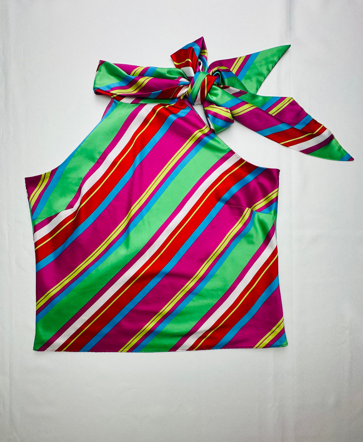 Vintage Chaps Striped Halter Top Women’s 14 Bow Neck Colorful Retro Blouse