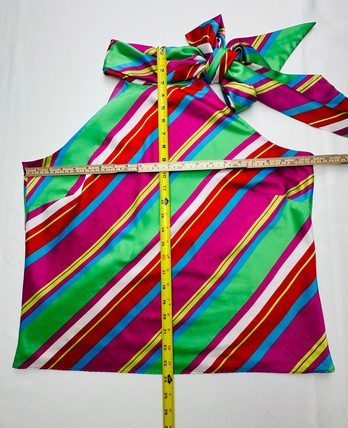 Vintage Chaps Striped Halter Top Women’s 14 Bow Neck Colorful Retro Blouse