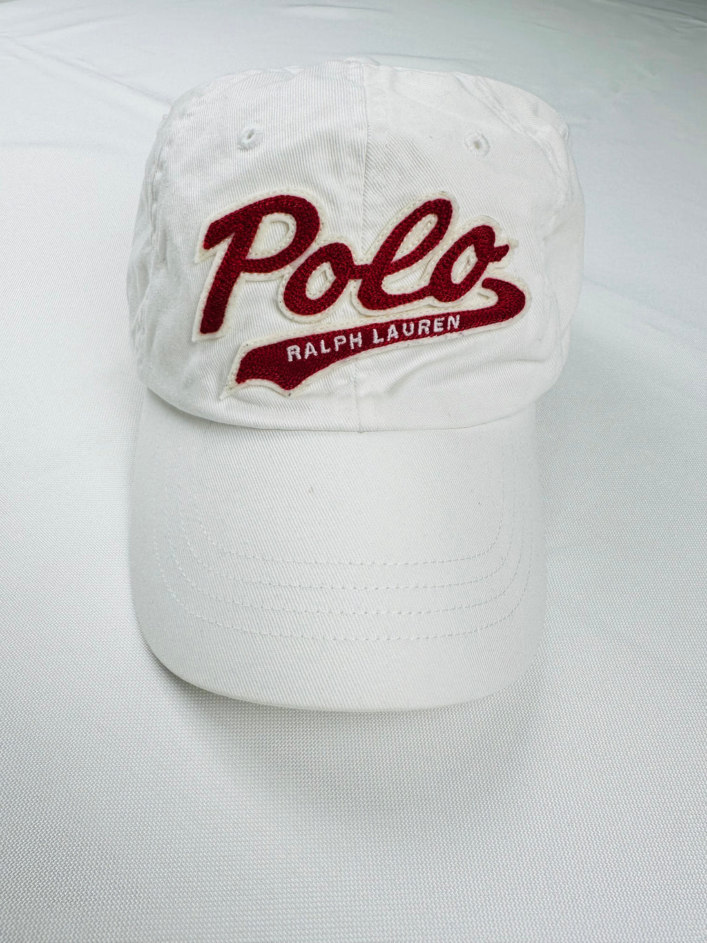 Polo Ralph Lauren White Red Script Logo Baseball Cap Leather Strap One Size