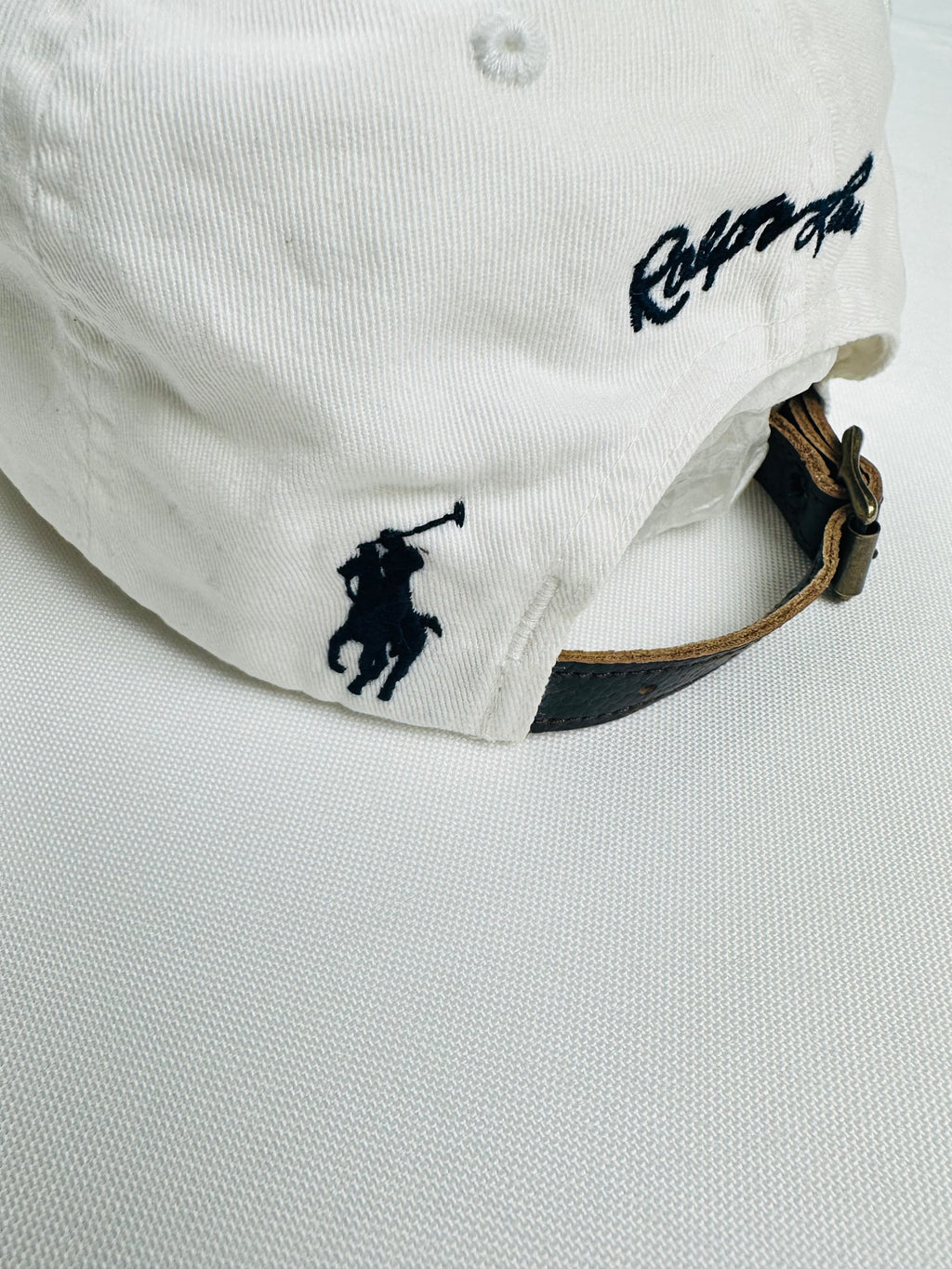 Polo Ralph Lauren White Red Script Logo Baseball Cap Leather Strap One Size