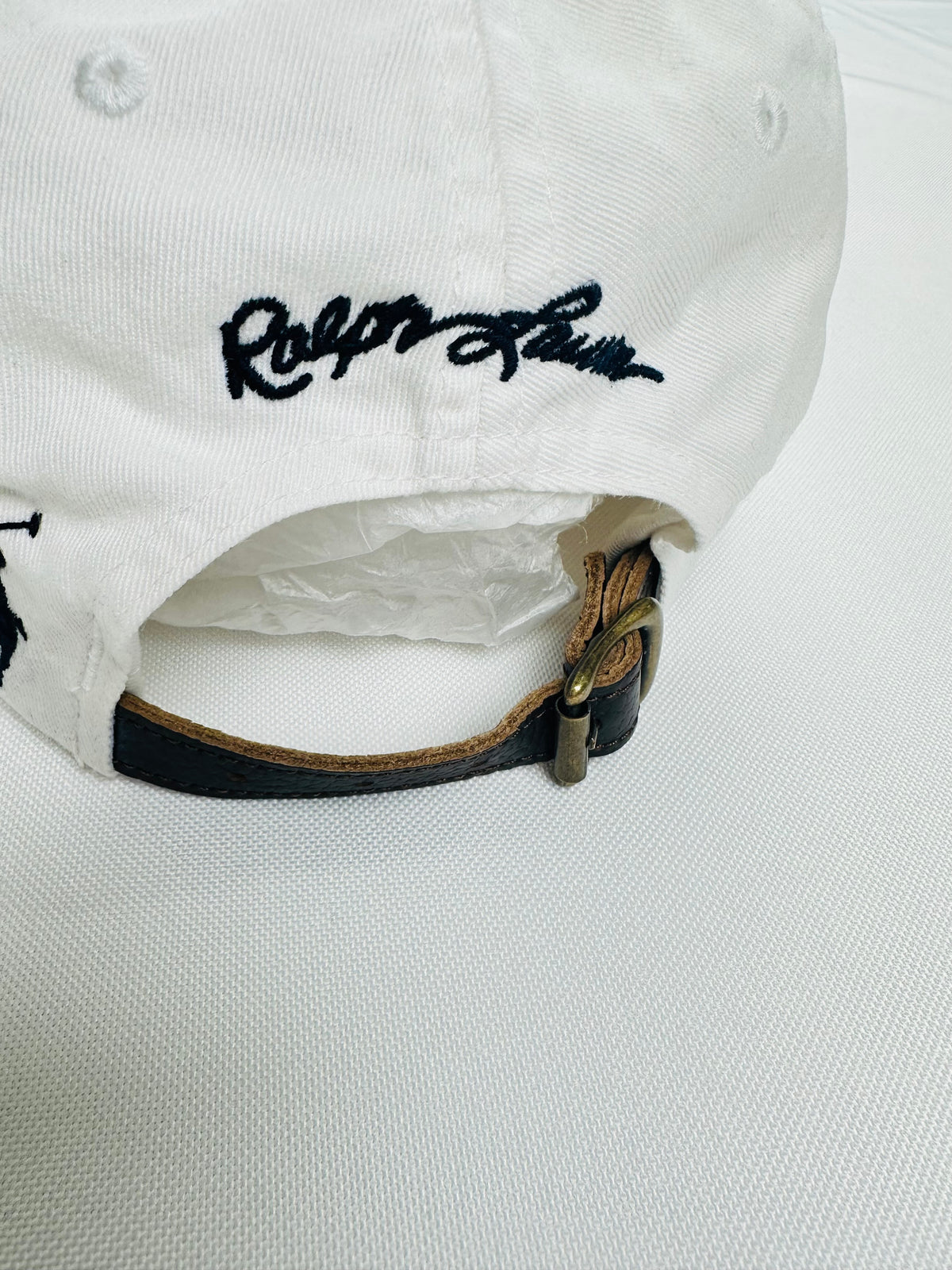 Polo Ralph Lauren White Red Script Logo Baseball Cap Leather Strap One Size