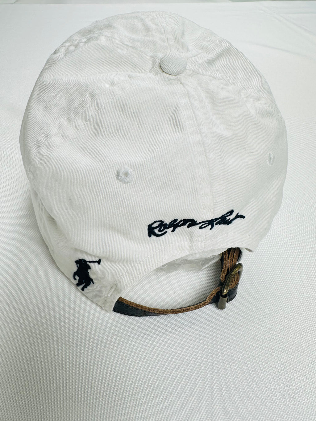 Polo Ralph Lauren White Red Script Logo Baseball Cap Leather Strap One Size