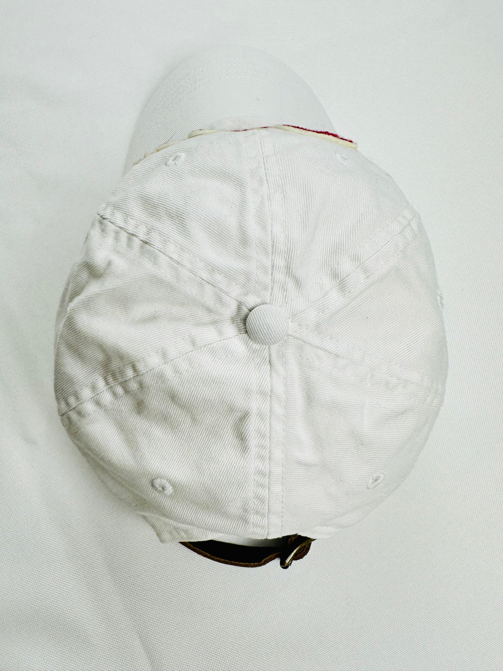 Polo Ralph Lauren White Red Script Logo Baseball Cap Leather Strap One Size
