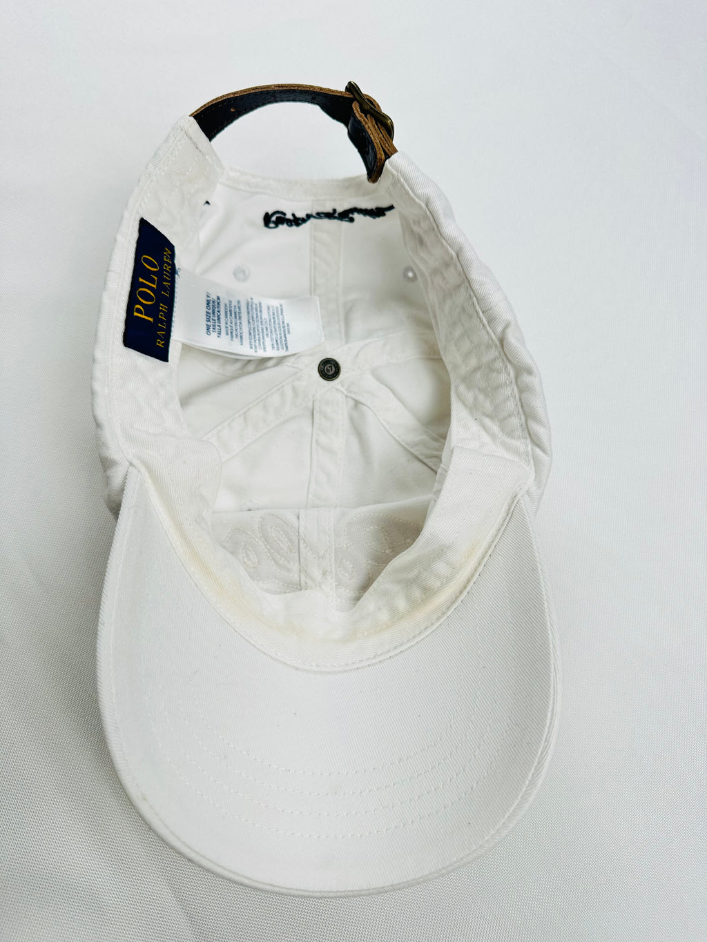 Polo Ralph Lauren White Red Script Logo Baseball Cap Leather Strap One Size