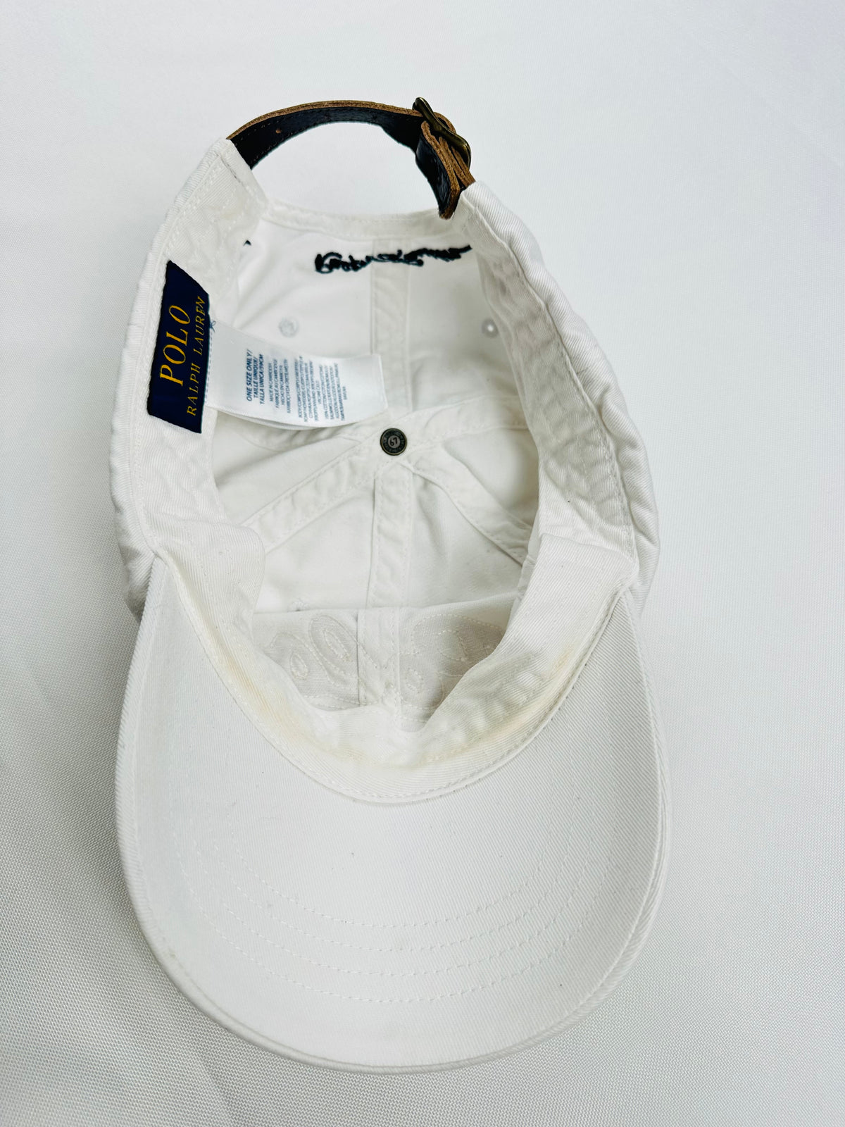Polo Ralph Lauren White Red Script Logo Baseball Cap Leather Strap One Size