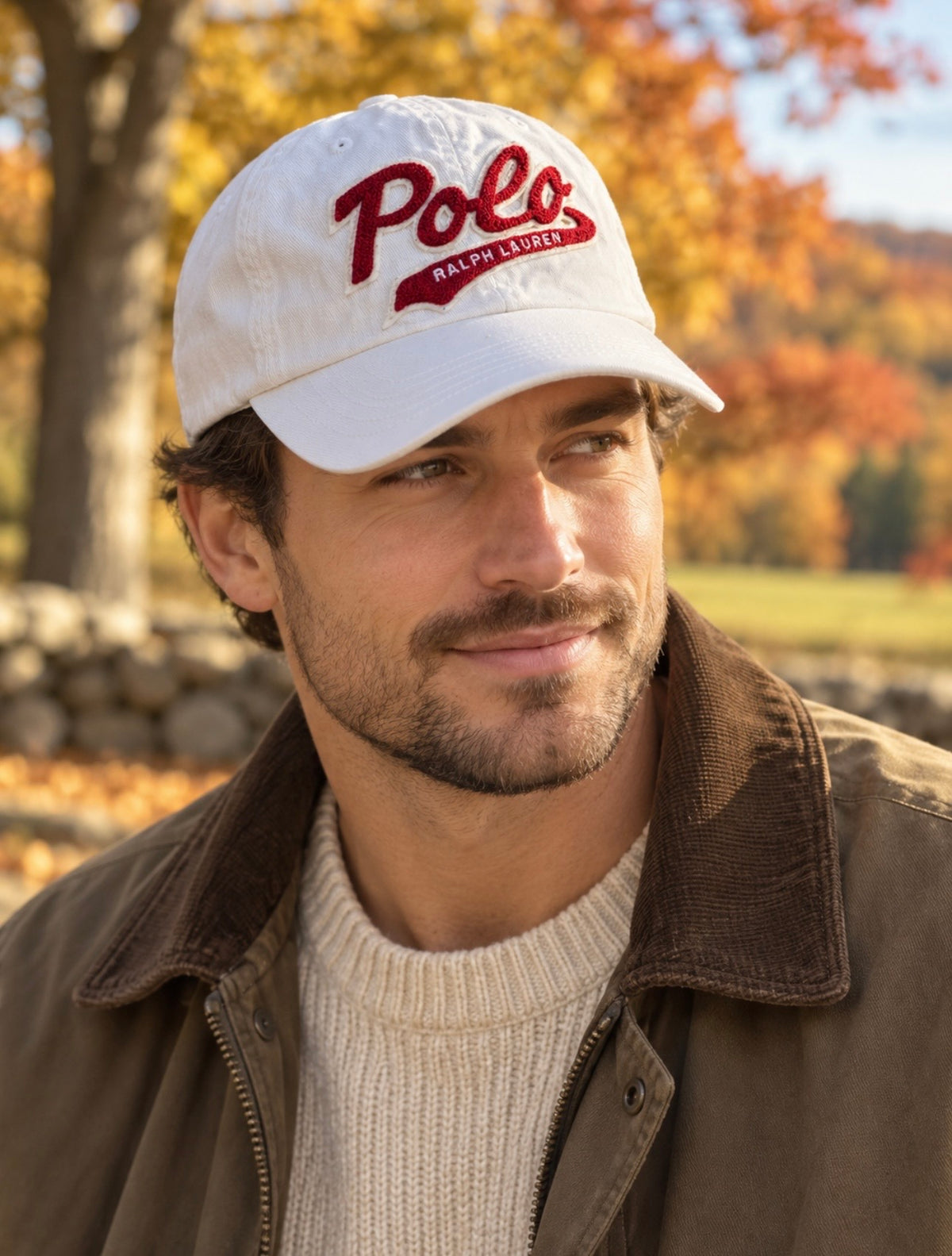 Polo Ralph Lauren White Red Script Logo Baseball Cap Leather Strap One Size
