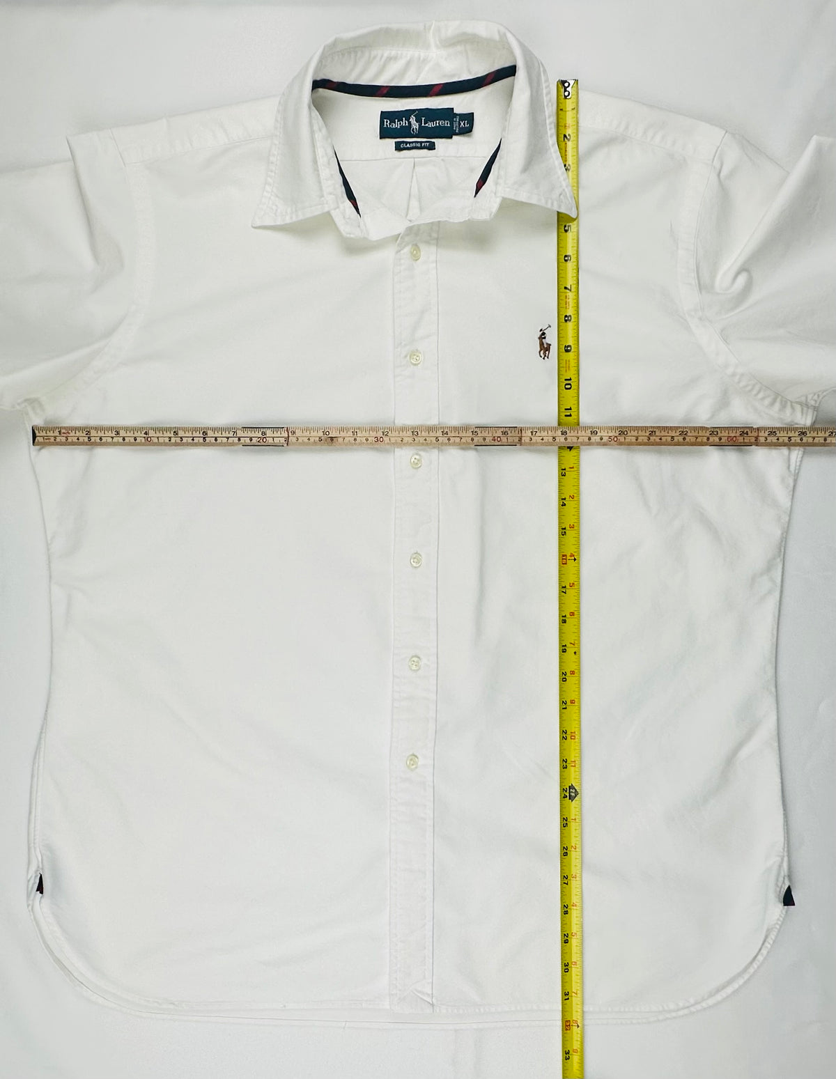Vintage Ralph Lauren Men’s XL White Oxford Shirt Classic Fit Grosgrain Trim Multicolor Pony