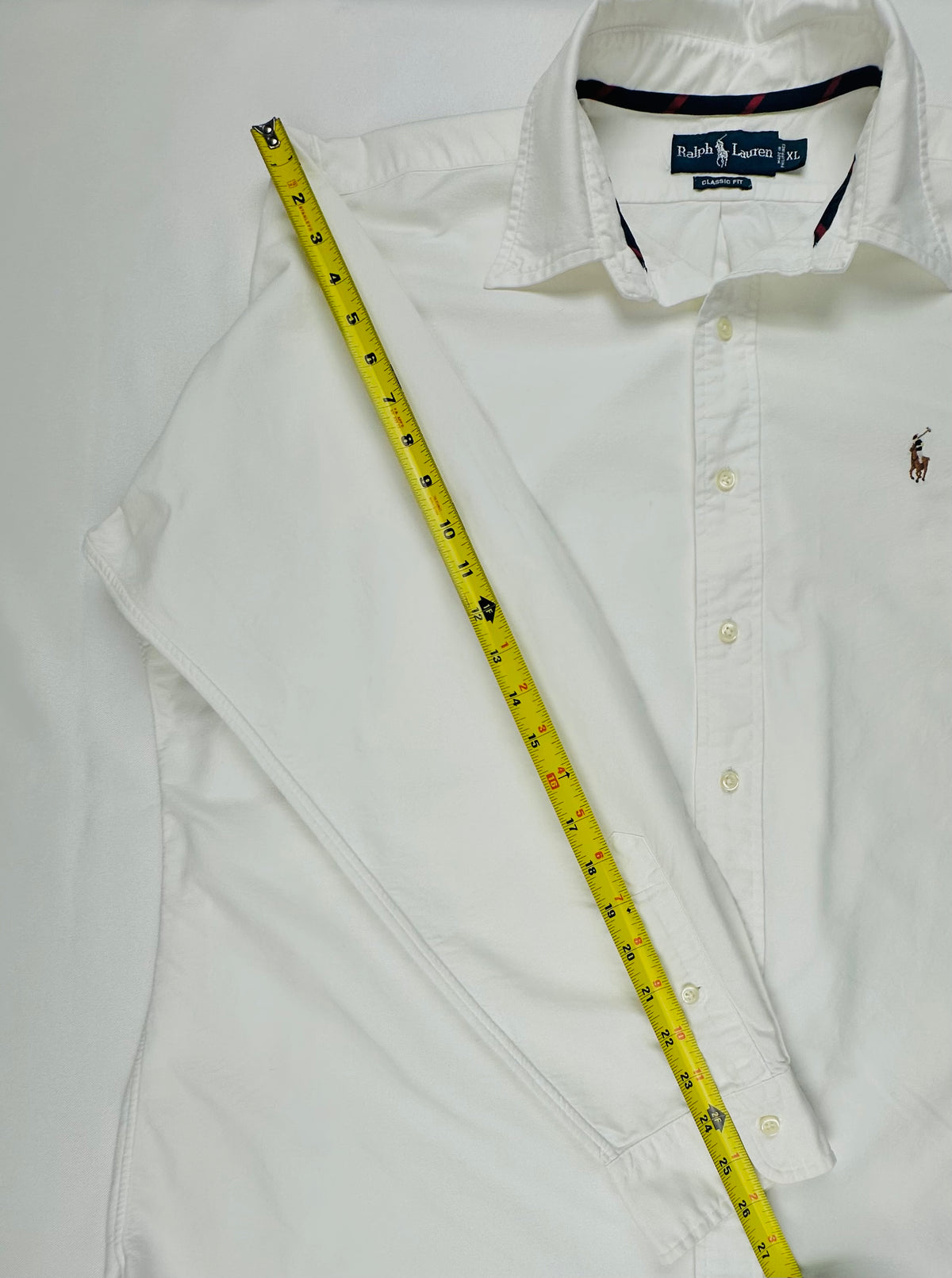 Vintage Ralph Lauren Men’s XL White Oxford Shirt Classic Fit Grosgrain Trim Multicolor Pony