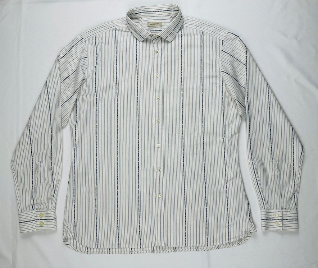 Vintage Burberry London Men’s XL Logo Monogram Stripe Cotton Shirt Made in UK Y2K
