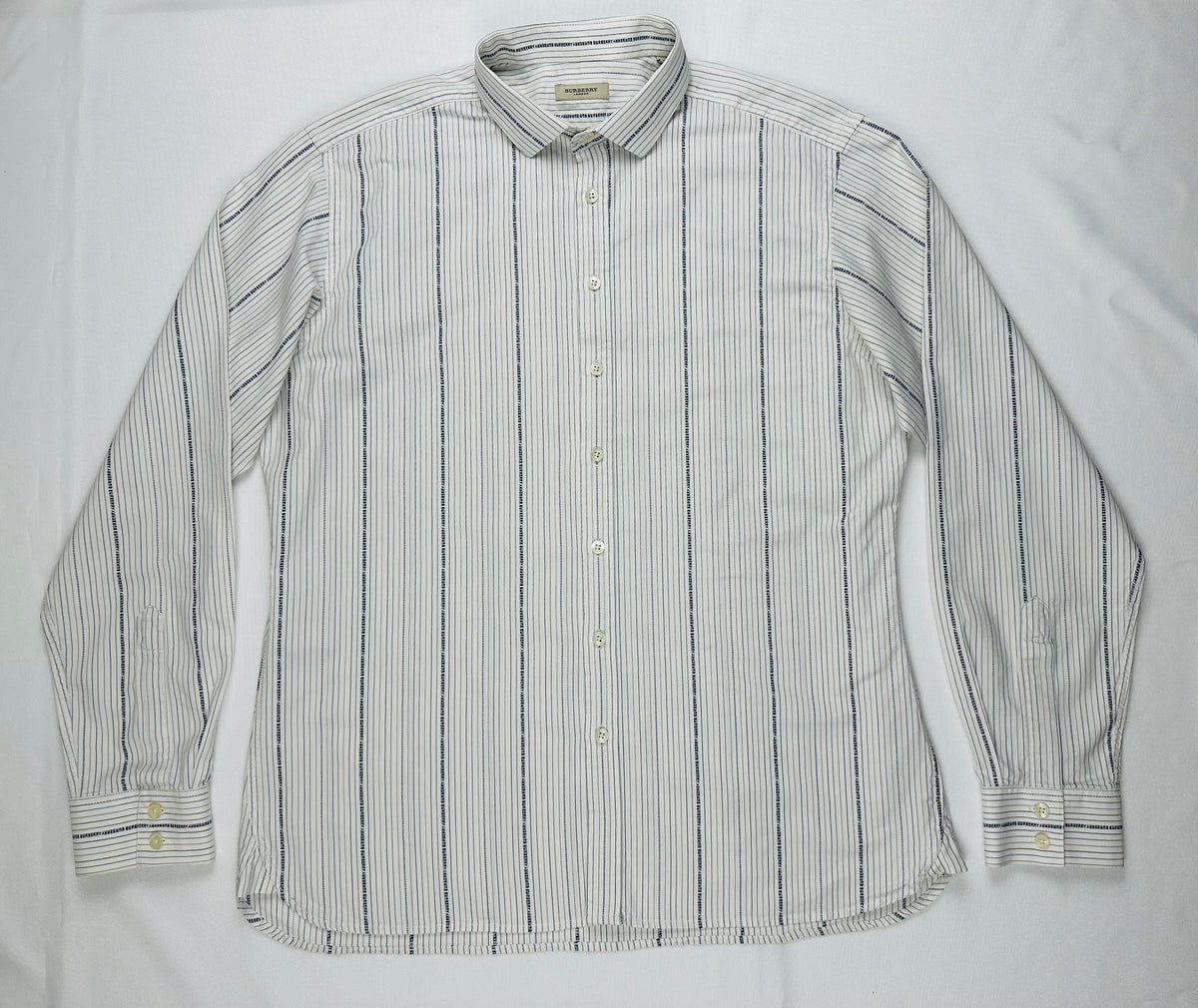 Vintage Burberry London Men’s XL Logo Monogram Stripe Cotton Shirt Made in UK Y2K