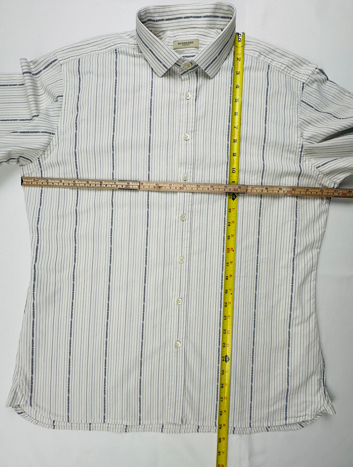 Vintage Burberry London Men’s XL Logo Monogram Stripe Cotton Shirt Made in UK Y2K