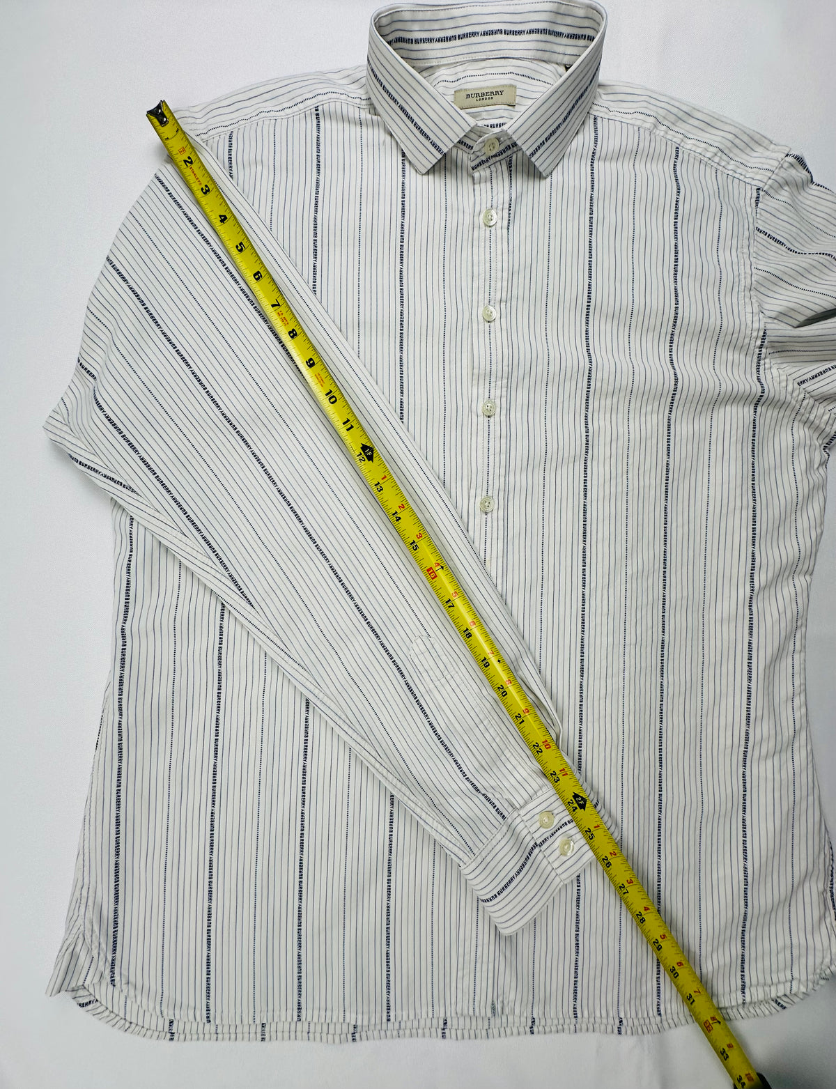 Vintage Burberry London Men’s XL Logo Monogram Stripe Cotton Shirt Made in UK Y2K