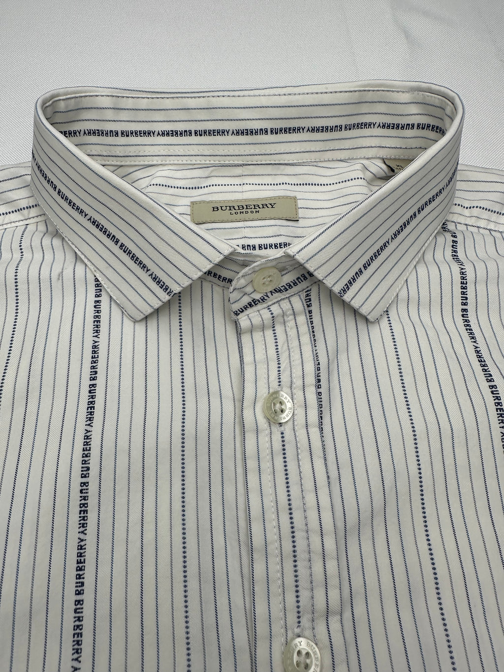 Vintage Burberry London Men’s XL Logo Monogram Stripe Cotton Shirt Made in UK Y2K