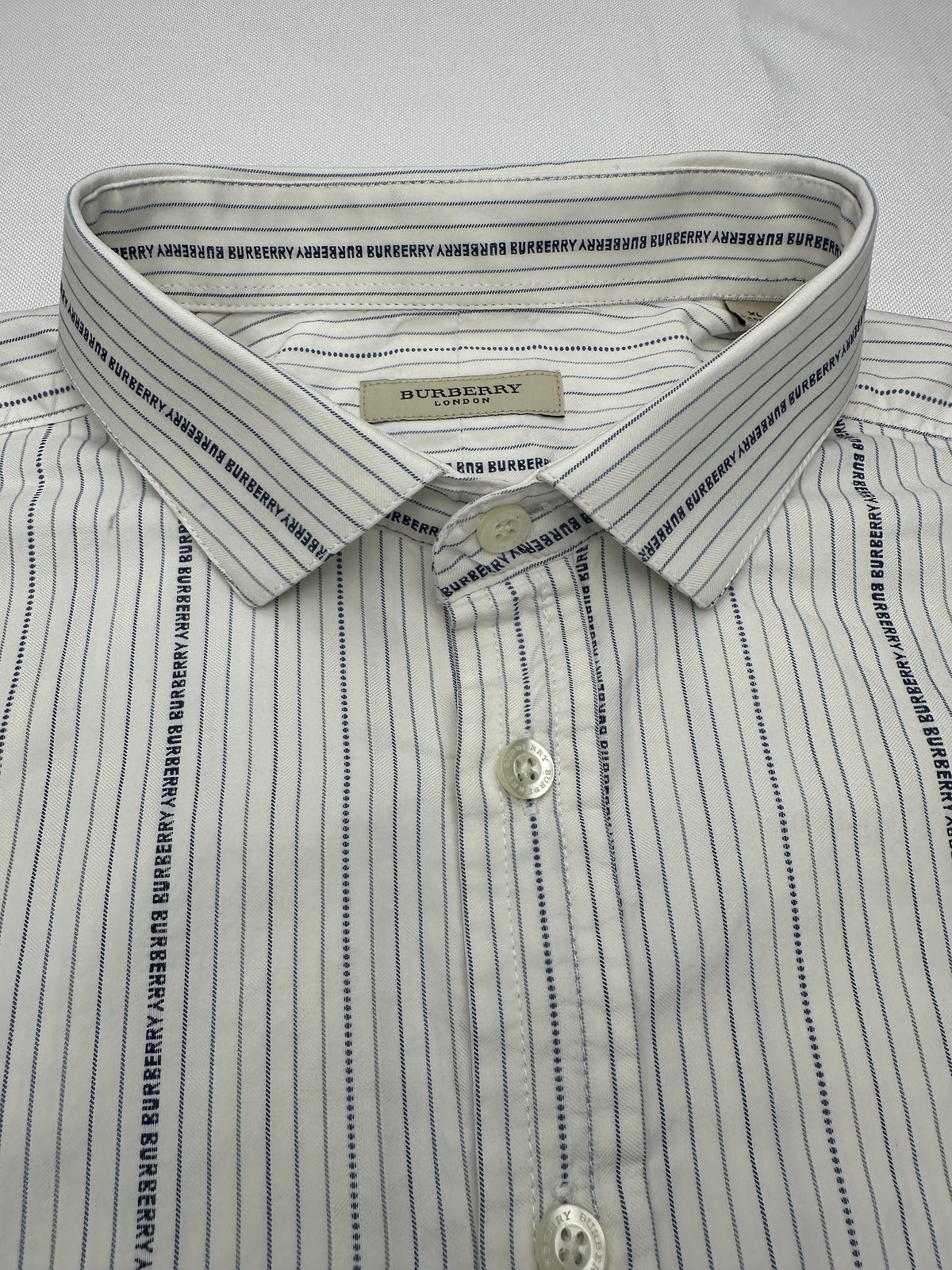Vintage Burberry London Men’s XL Logo Monogram Stripe Cotton Shirt Made in UK Y2K