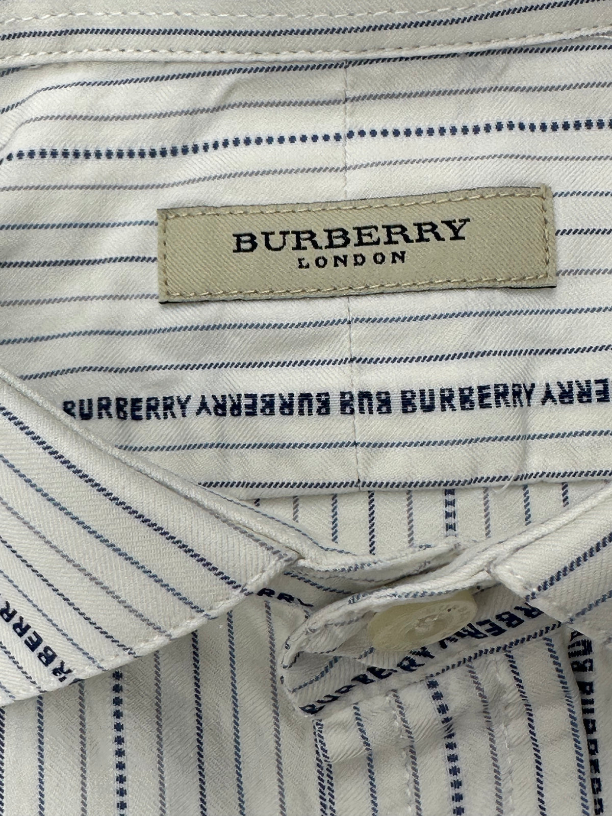 Vintage Burberry London Men’s XL Logo Monogram Stripe Cotton Shirt Made in UK Y2K
