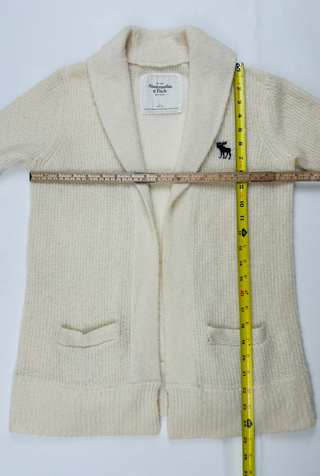 Abercrombie & Fitch Women’s L Cream Wool Blend Shawl Collar Cardigan Moose