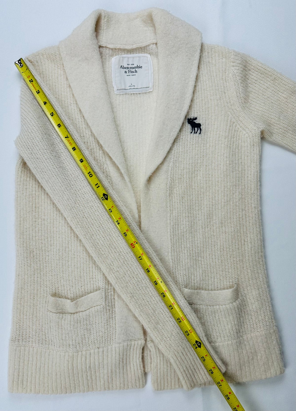 Abercrombie & Fitch Women’s L Cream Wool Blend Shawl Collar Cardigan Moose