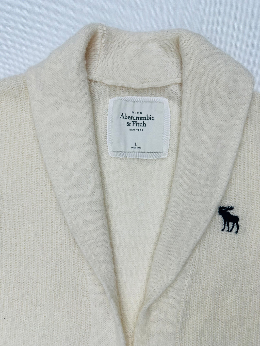 Abercrombie & Fitch Women’s L Cream Wool Blend Shawl Collar Cardigan Moose